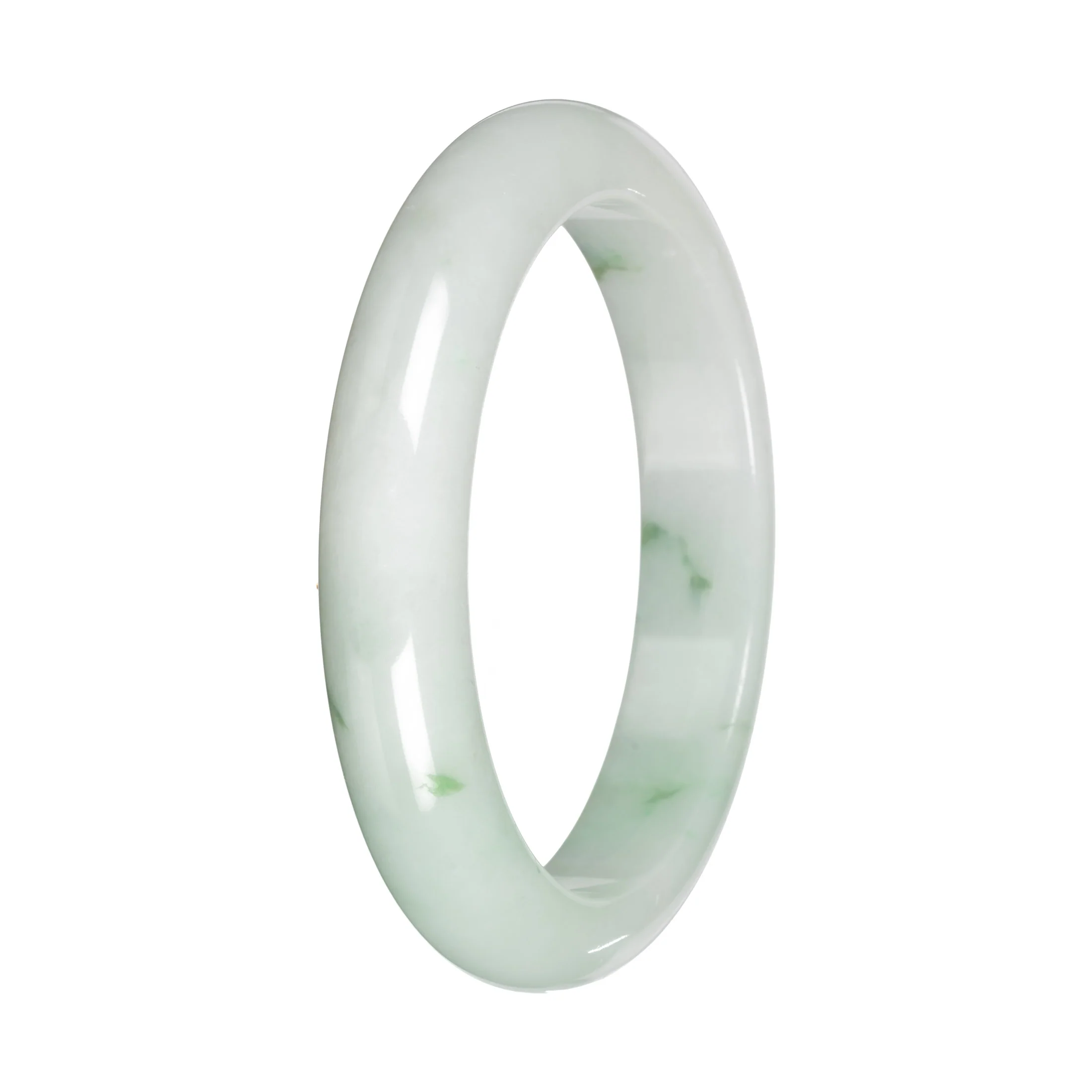 Genuine White with Green Pattern Jade Bangle - 59mm Half Moon - Image 5