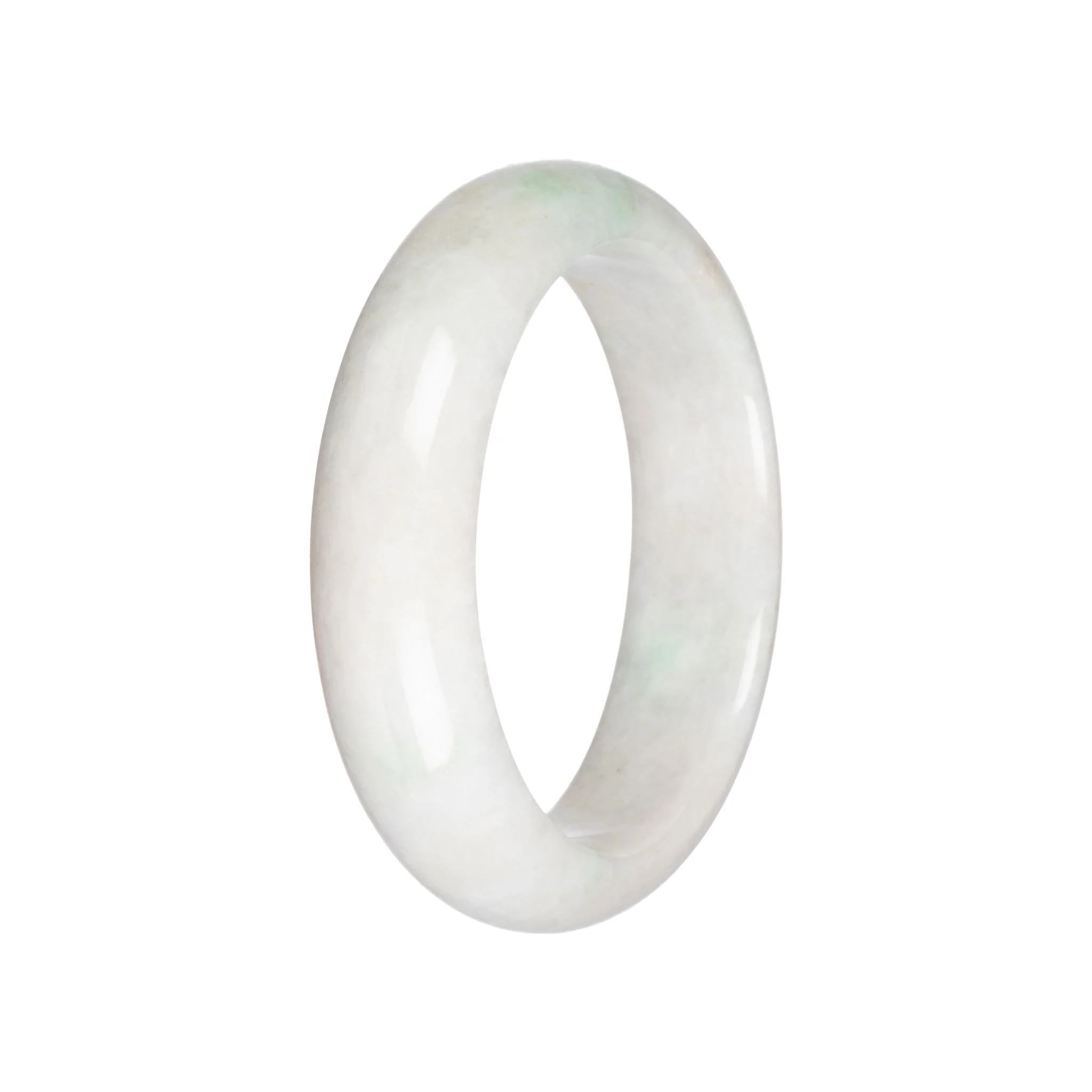 Genuine White with Green Traditional Jade Bangle Bracelet - 58mm Half Moon
