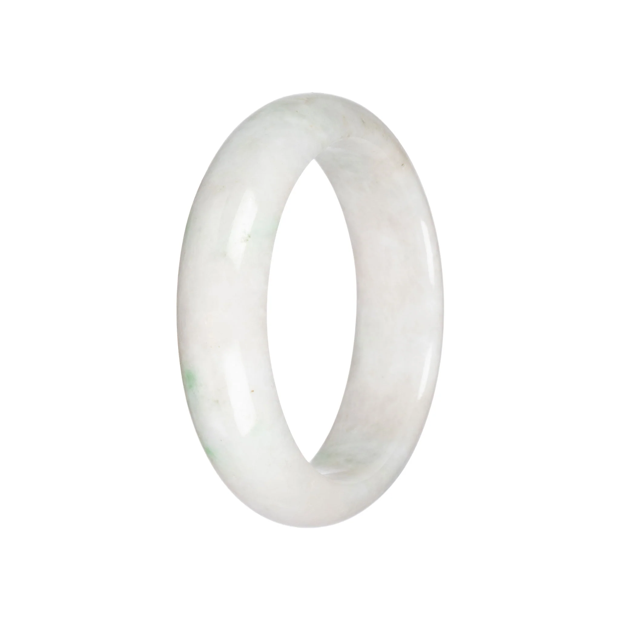Genuine White with Green Traditional Jade Bangle Bracelet - 58mm Half Moon - Image 2