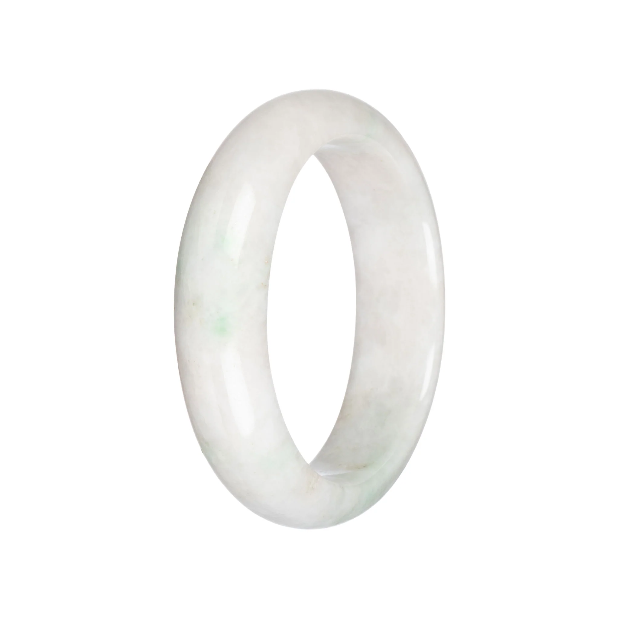 Genuine White with Green Traditional Jade Bangle Bracelet - 58mm Half Moon - Image 3