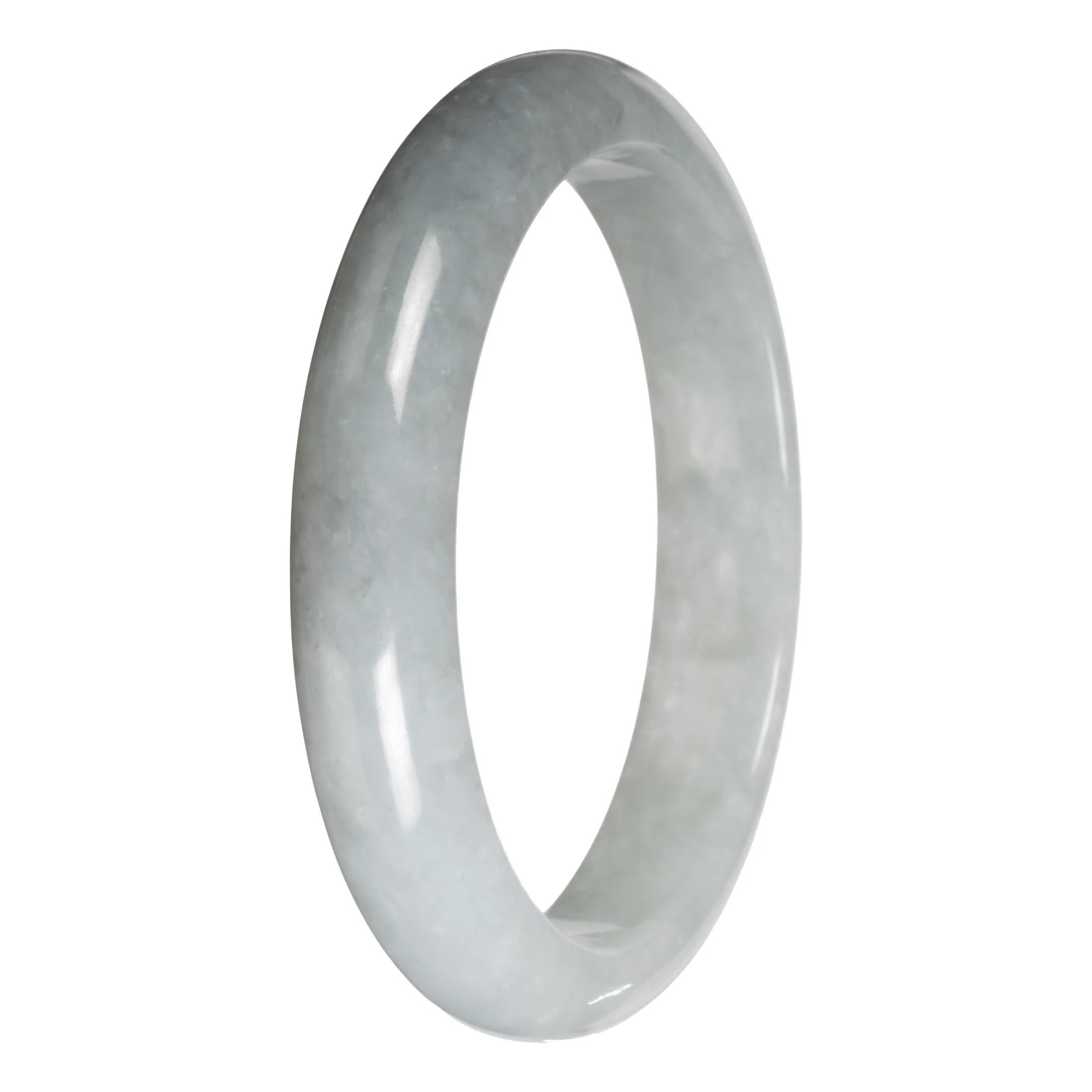 Genuine White with Light Gray Section Burma Jade Bangle - 63mm Half Moon - Image 2