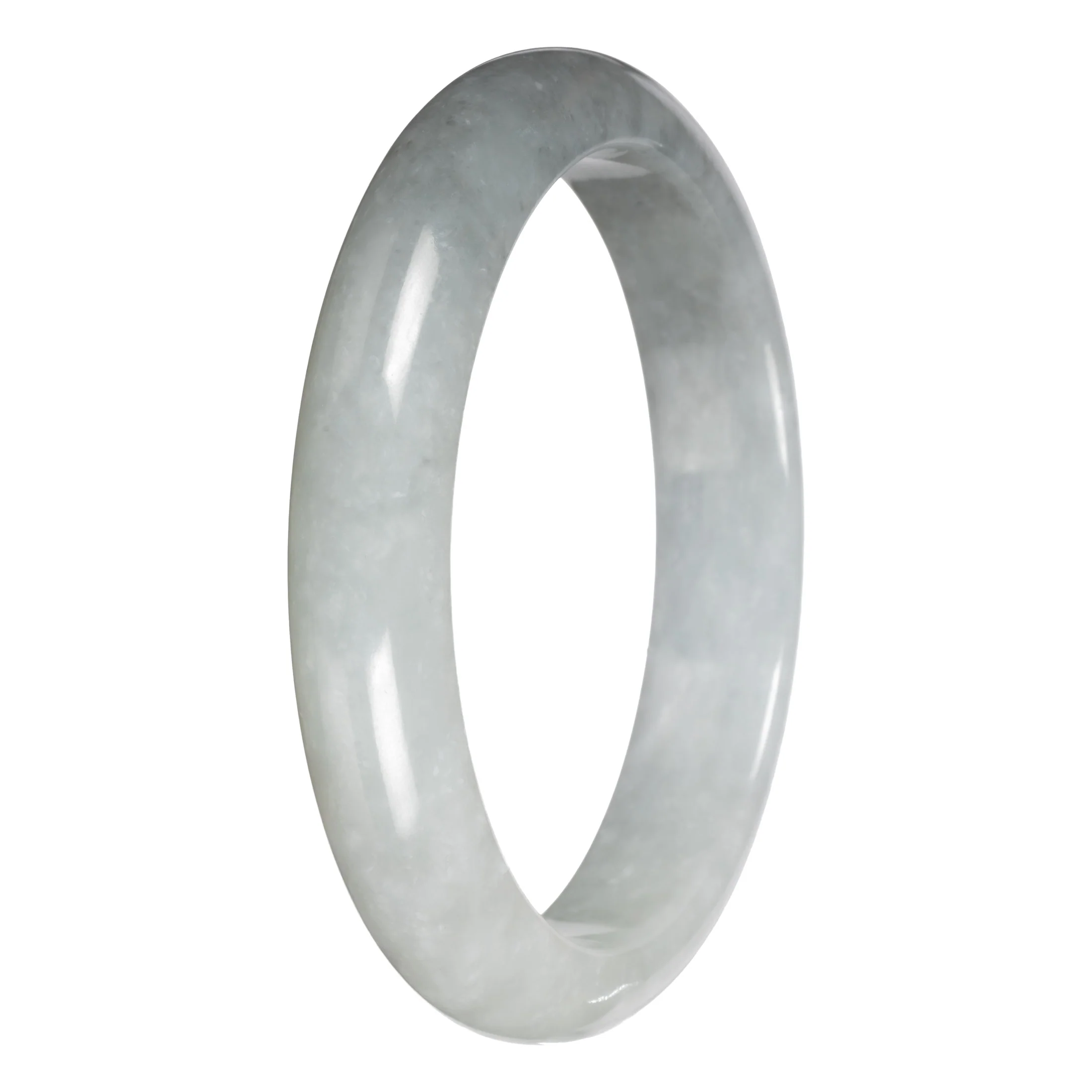 Genuine White with Light Gray Section Burma Jade Bangle - 63mm Half Moon - Image 3