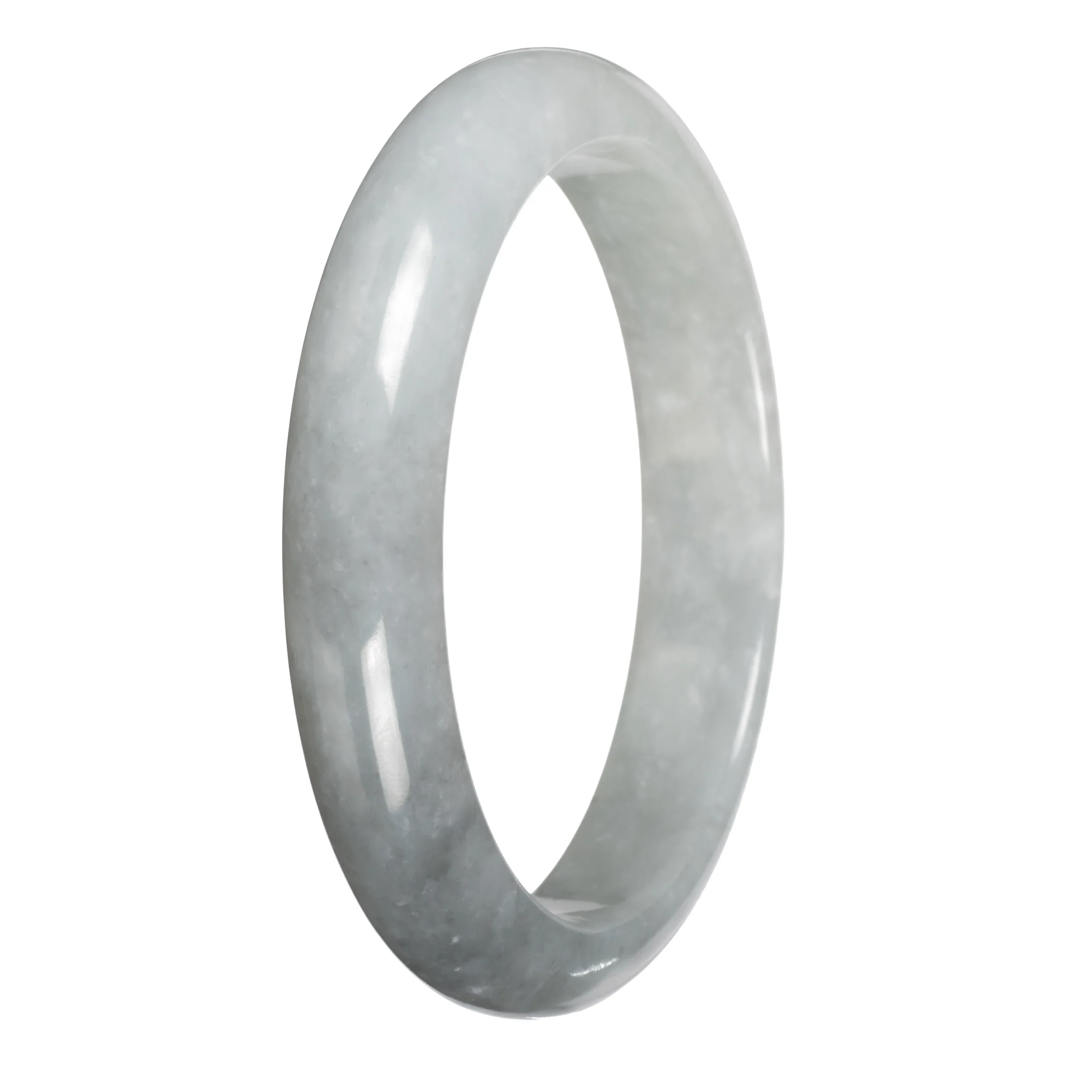 Genuine White with Light Gray Section Burma Jade Bangle - 63mm Half Moon - Image 4