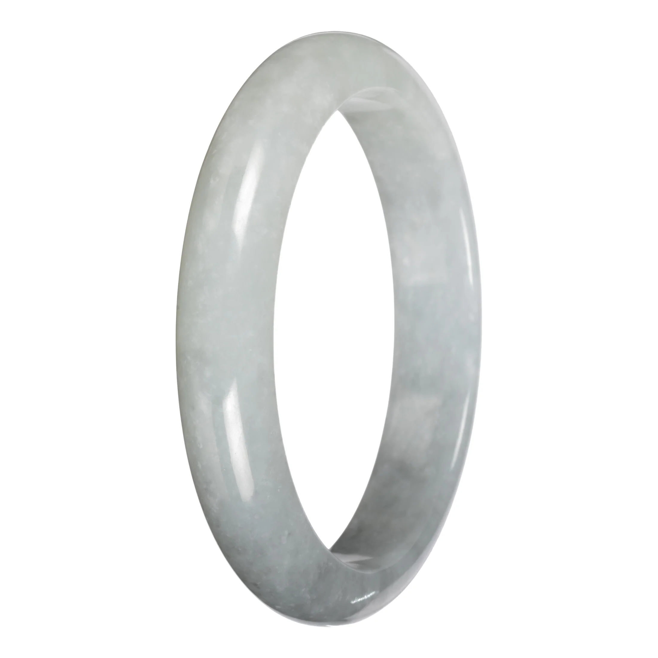 Genuine White with Light Gray Section Burma Jade Bangle - 63mm Half Moon - Image 5