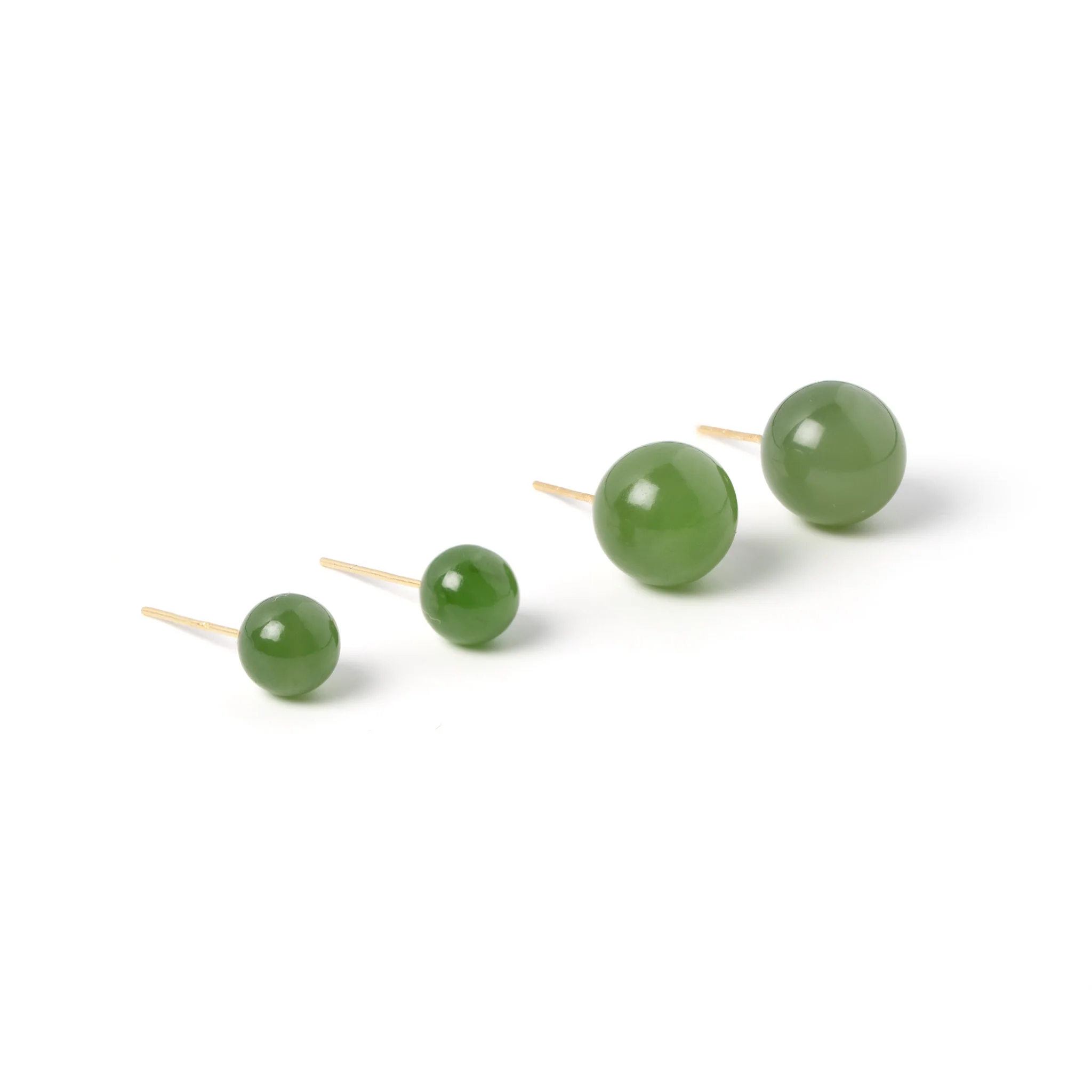 Golden Dew Studs – Nephrite Jade Earrings in 18K Yellow Gold - Image 4