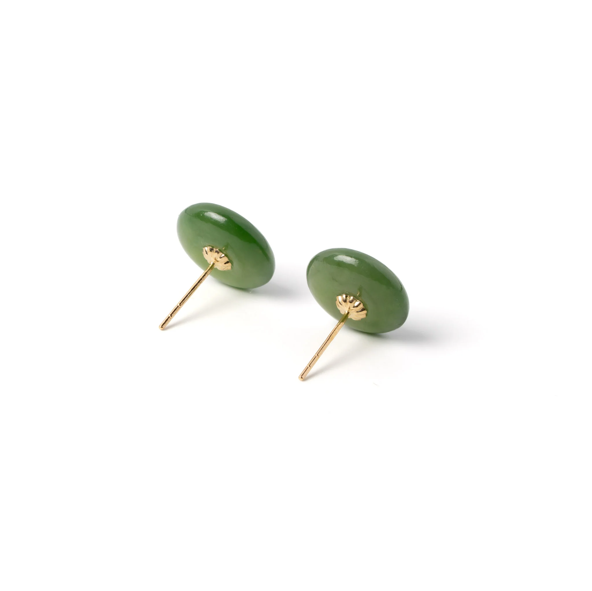 Golden Harmony Disc Earrings – Nephrite Jade in 18K Yellow Gold - Image 2