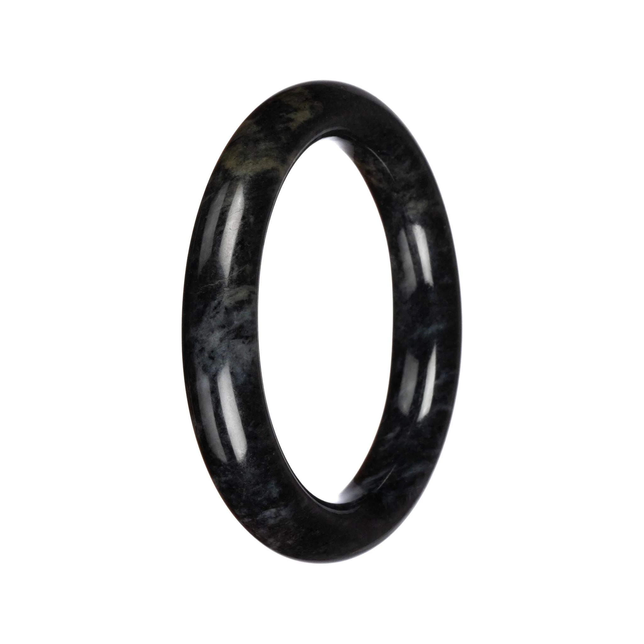 Grade A Black Jadeite Jade Bangle - 60mm Round - Image 2