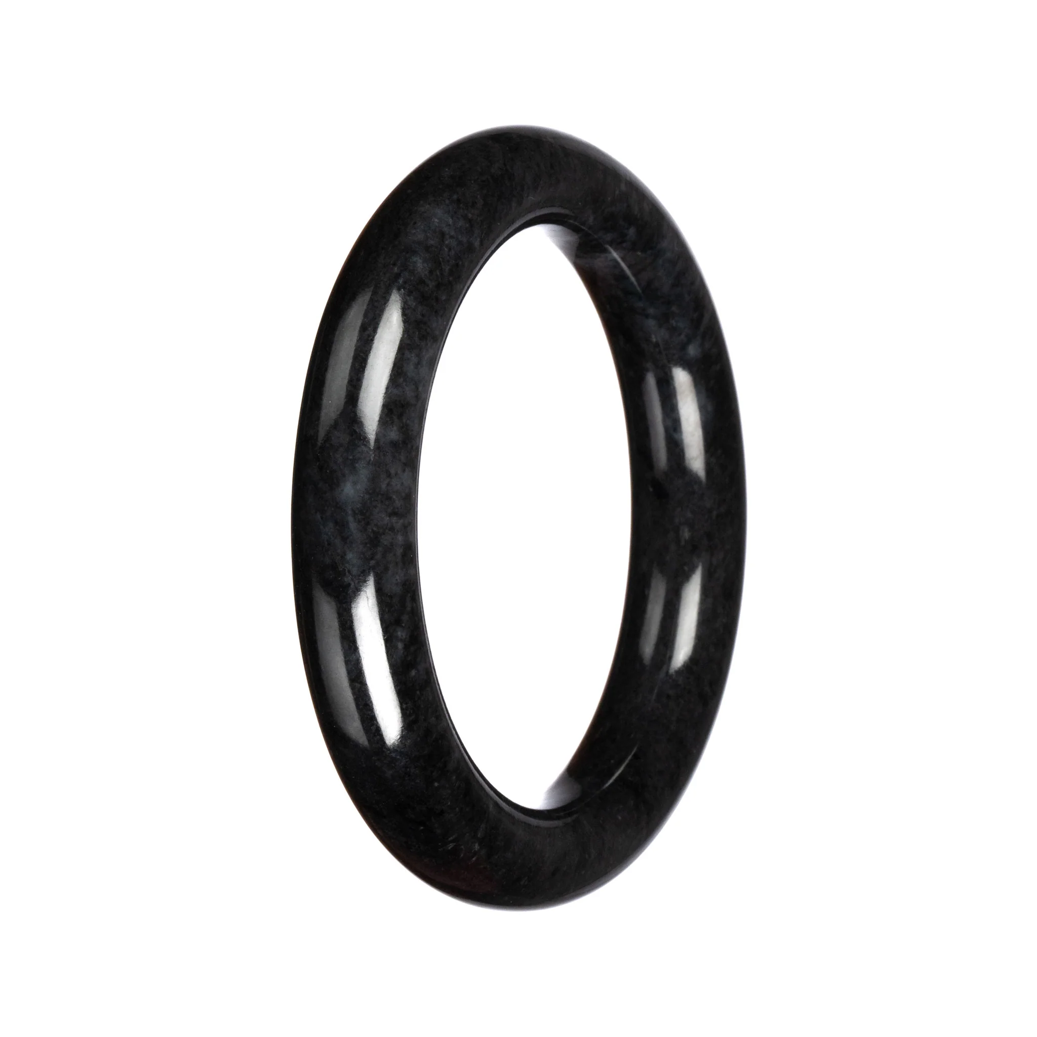 Grade A Black Jadeite Jade Bangle - 60mm Round - Image 2