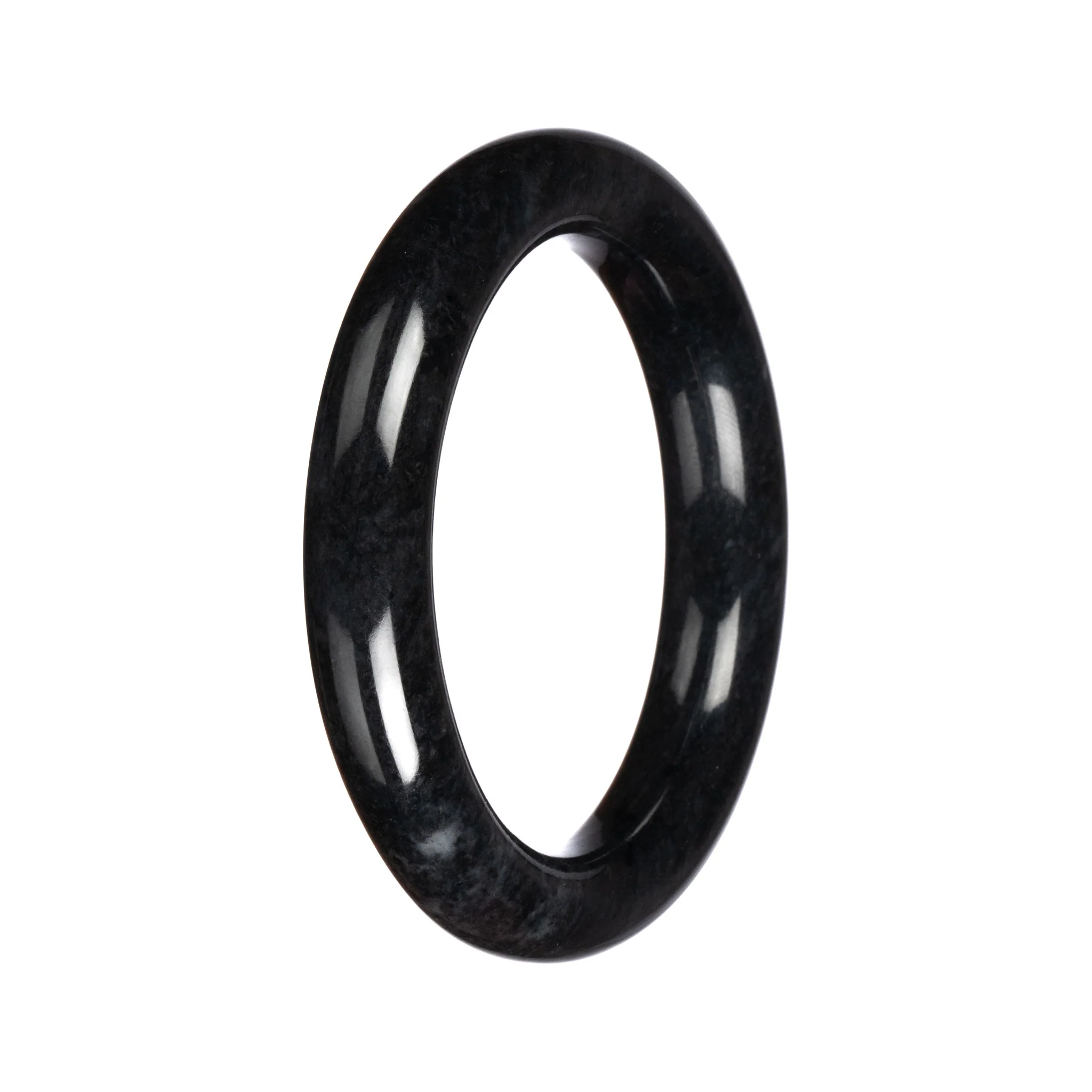 Grade A Black Jadeite Jade Bangle - 60mm Round - Image 3
