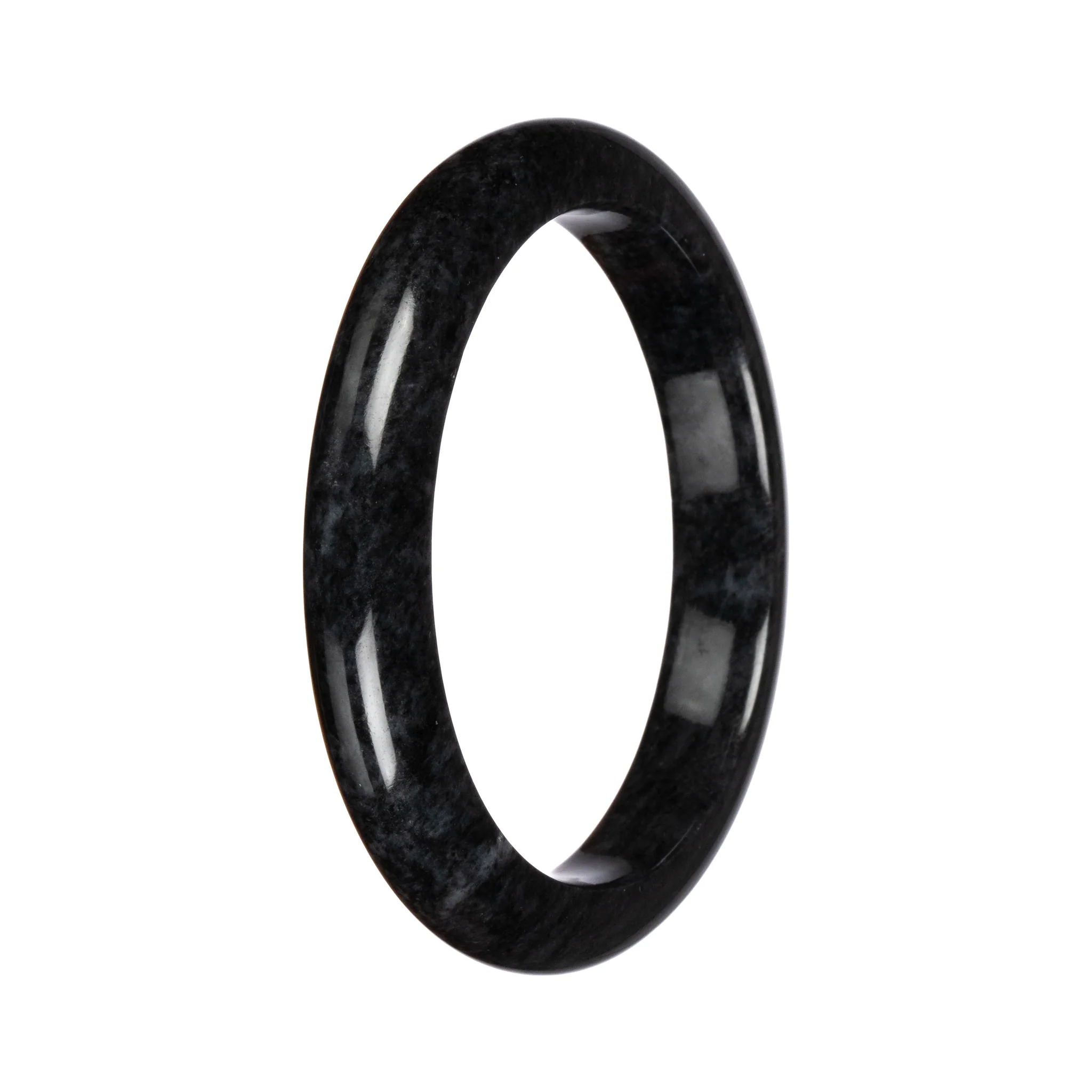Grade A Black Jadeite Jade Bangle Bracelet - 64mm Half Moon - Image 2