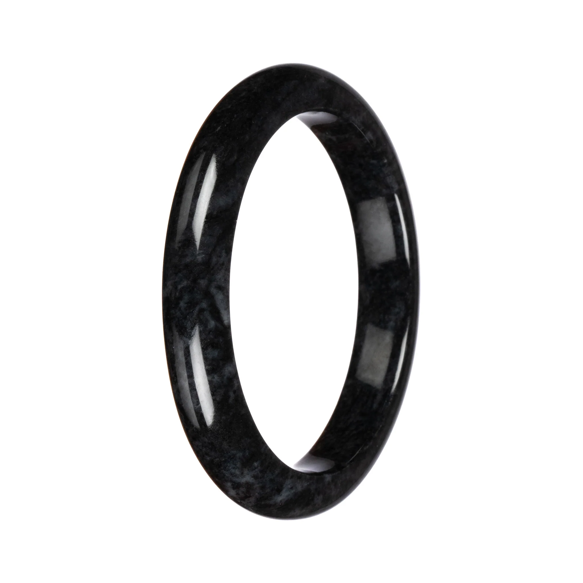 Grade A Black Jadeite Jade Bangle Bracelet - 64mm Half Moon - Image 3