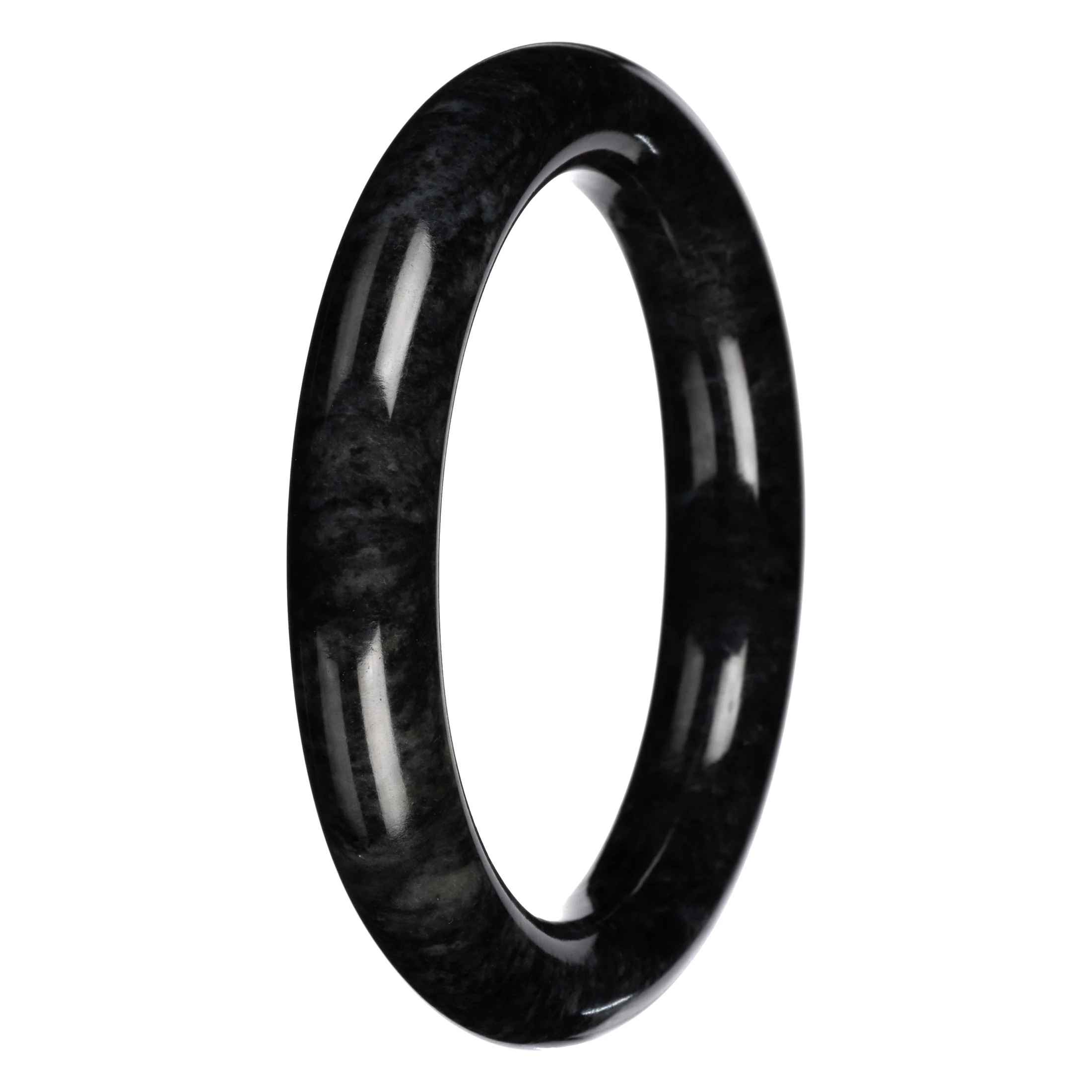 Grade A Black with Dark Gray Pattern Burma Jade Bangle Bracelet - 60mm Round