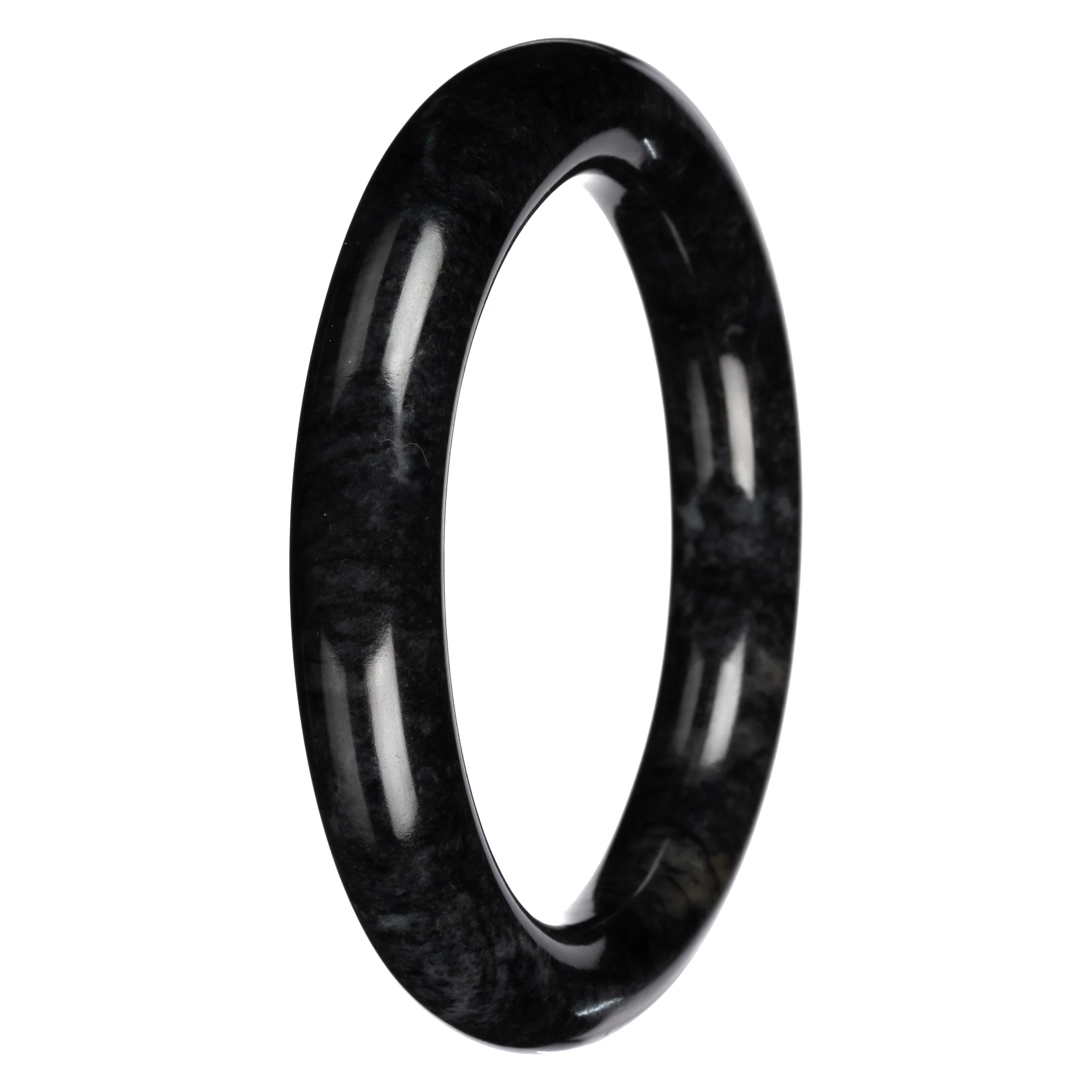 Grade A Black with Dark Gray Pattern Burma Jade Bangle Bracelet - 60mm Round - Image 2