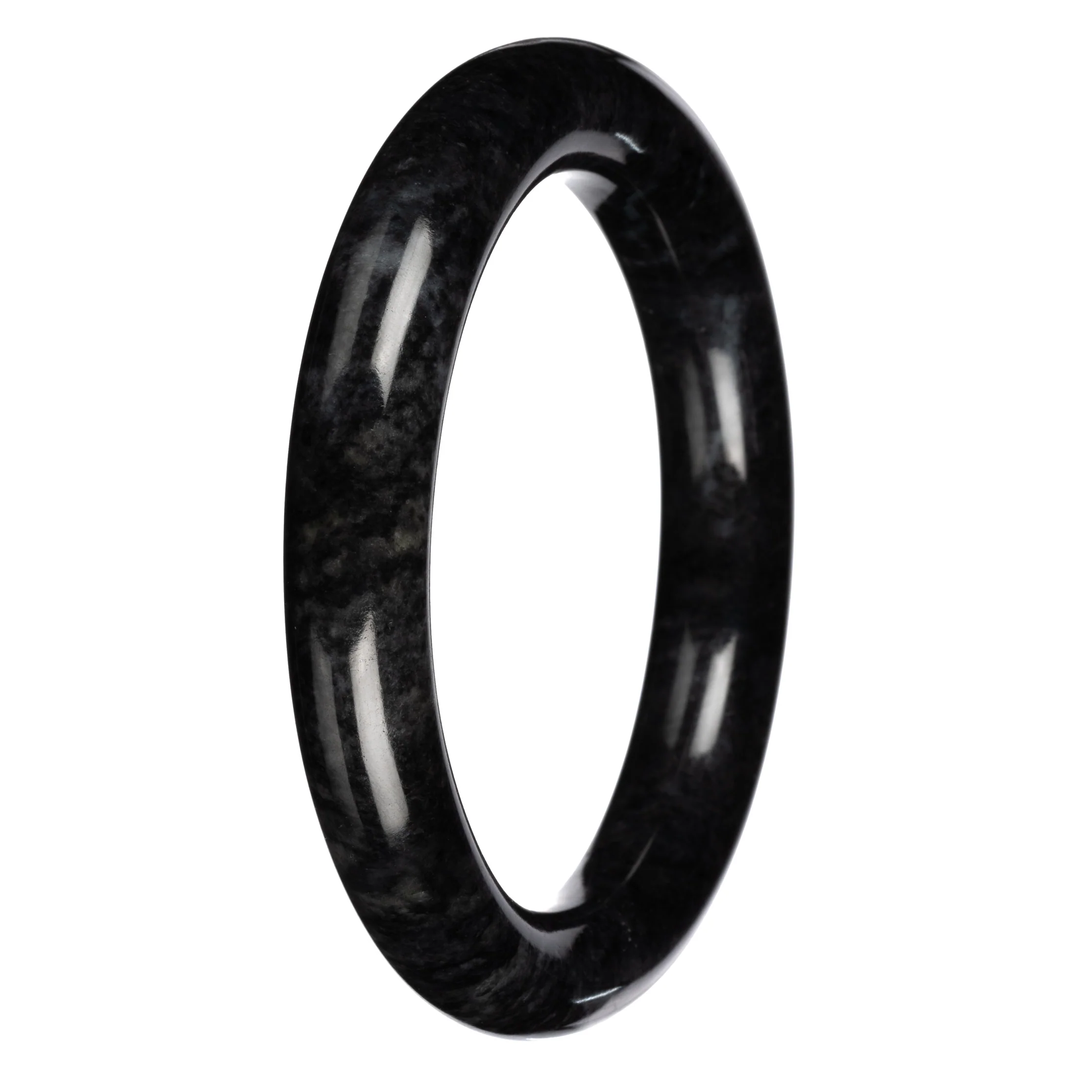 Grade A Black with Dark Gray Pattern Burma Jade Bangle Bracelet - 60mm Round - Image 3
