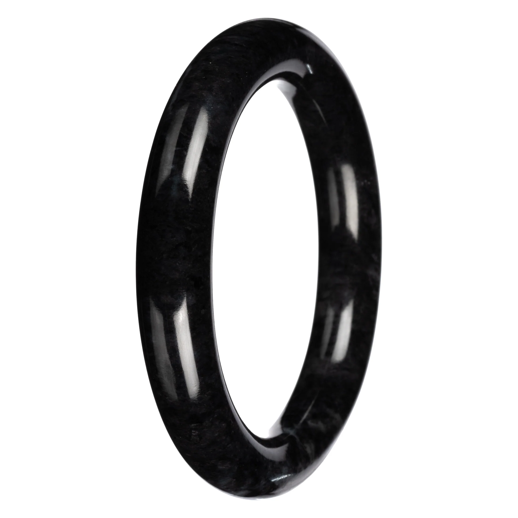 Grade A Black with Dark Gray Pattern Burma Jade Bangle Bracelet - 60mm Round - Image 4