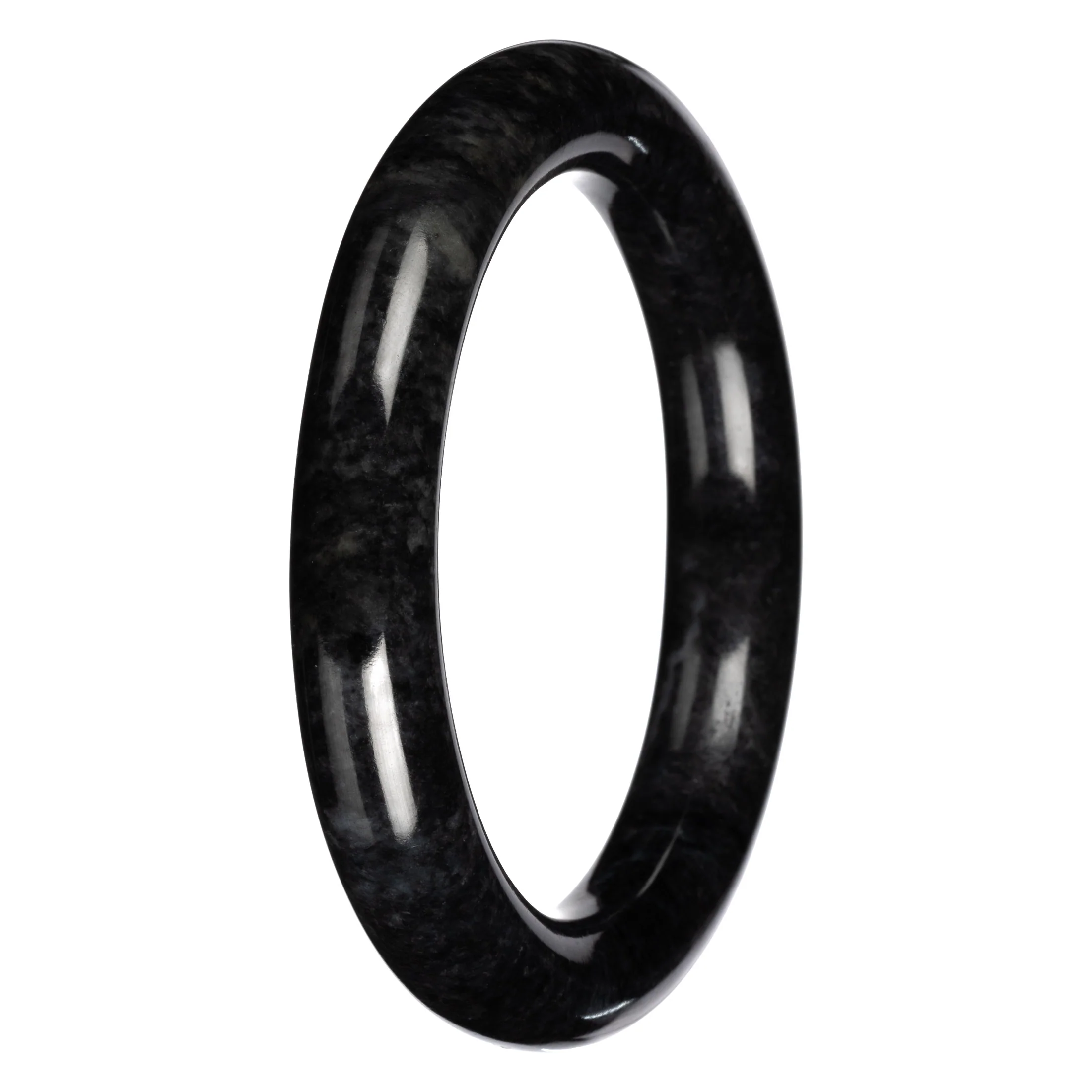 Grade A Black with Dark Gray Pattern Burma Jade Bangle Bracelet - 60mm Round - Image 5