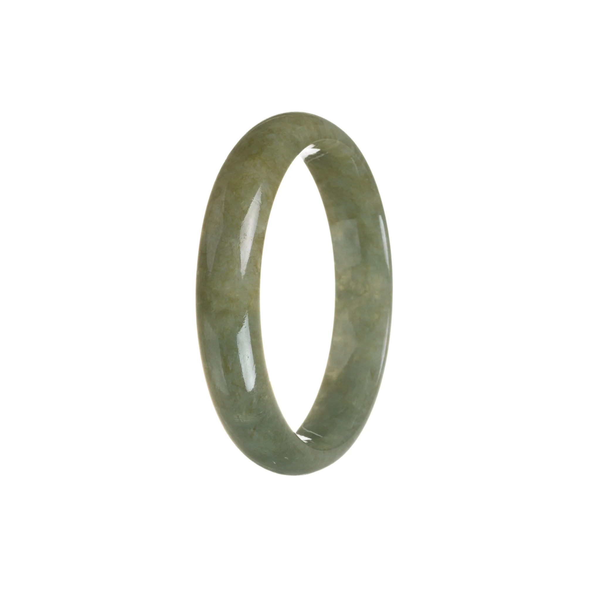 Authentic Grade A Brownish Green Burmese Jade Bangle - 56mm Half Moon - Image 2