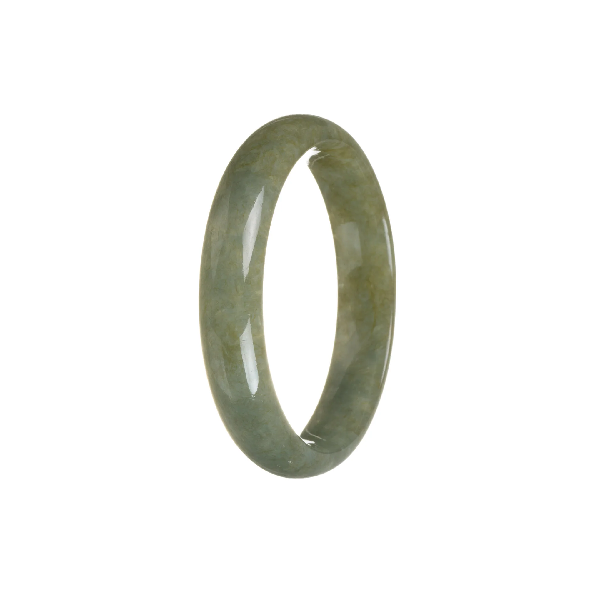 Authentic Grade A Brownish Green Burmese Jade Bangle - 56mm Half Moon - Image 3