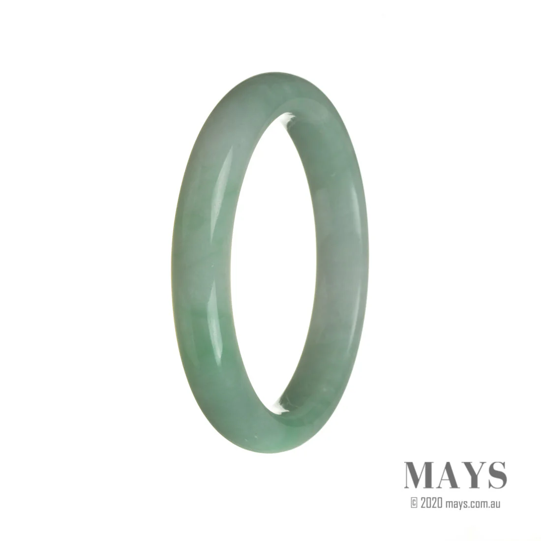 Genuine Grade A Green with White Jadeite Bangle - 63mm Half Moon