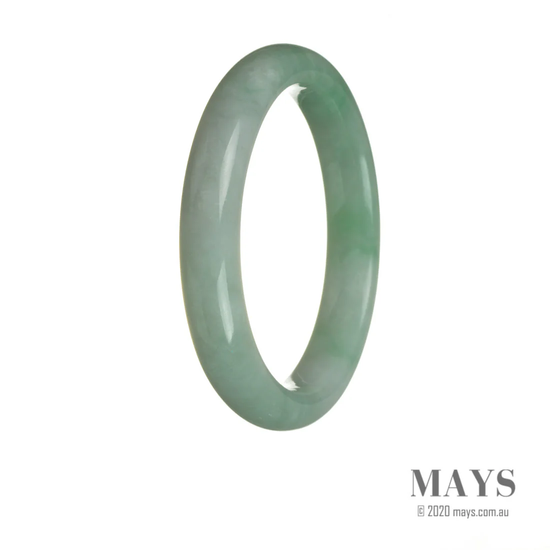 Genuine Grade A Green with White Jadeite Bangle - 63mm Half Moon - Image 3