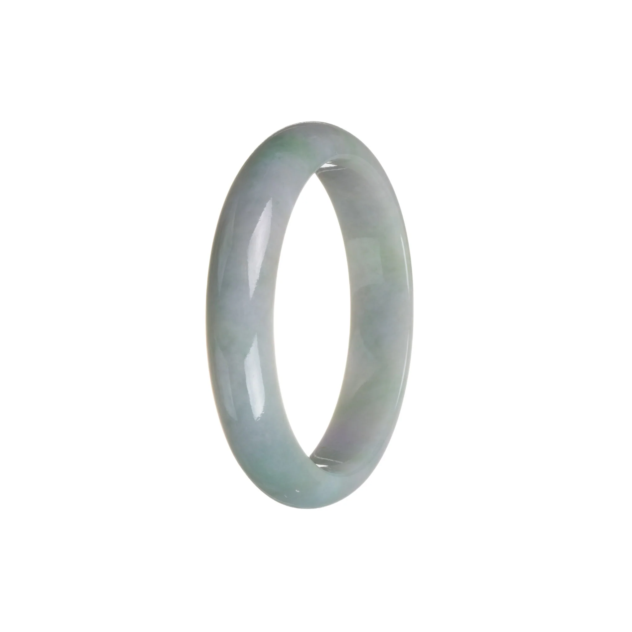 Authentic Grade A Green with Grey Burmese Jade Bracelet - 56mm Half Moon - Image 2
