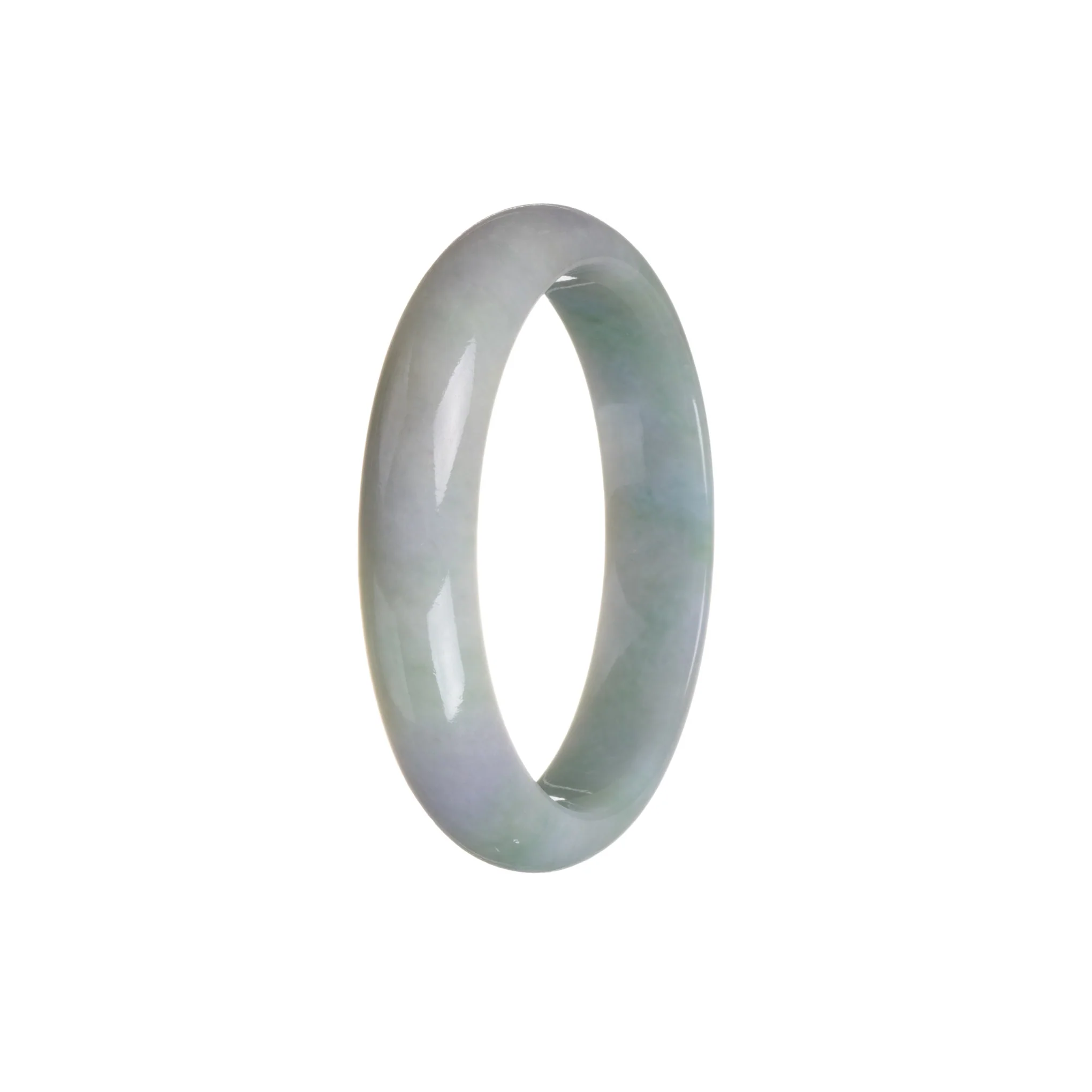 Authentic Grade A Green with Grey Burmese Jade Bracelet - 56mm Half Moon - Image 3