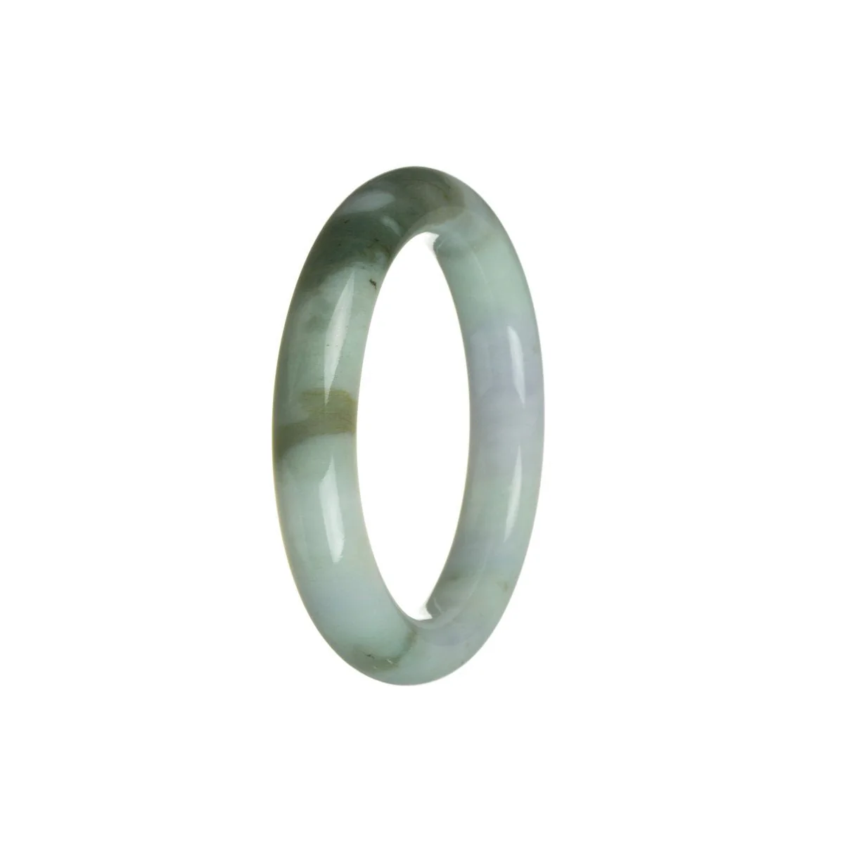 Genuine Natural Green with Lavender and White Jade Bangle Bracelet - 52mm Semi Round
