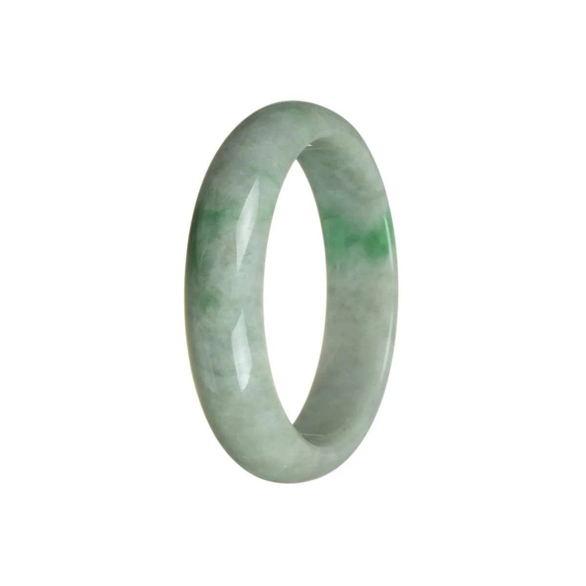 Real Grade A Light Grey with Green Jade Bangle Bracelet - 58mm Half Moon