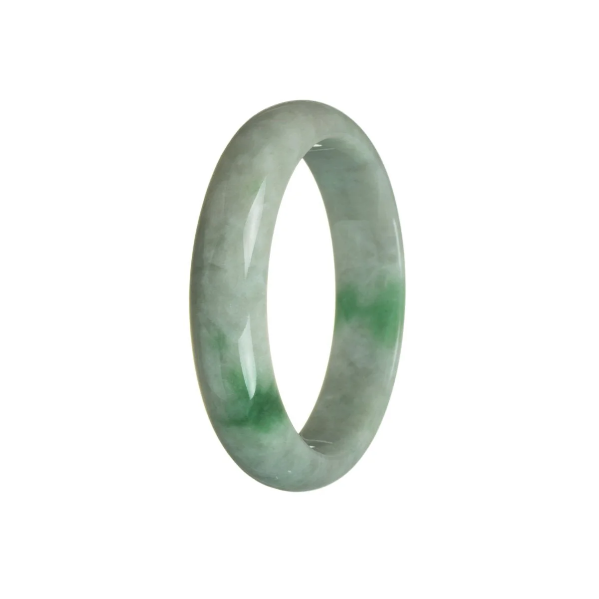 Real Grade A Light Grey with Green Jade Bangle Bracelet - 58mm Half Moon - Image 2