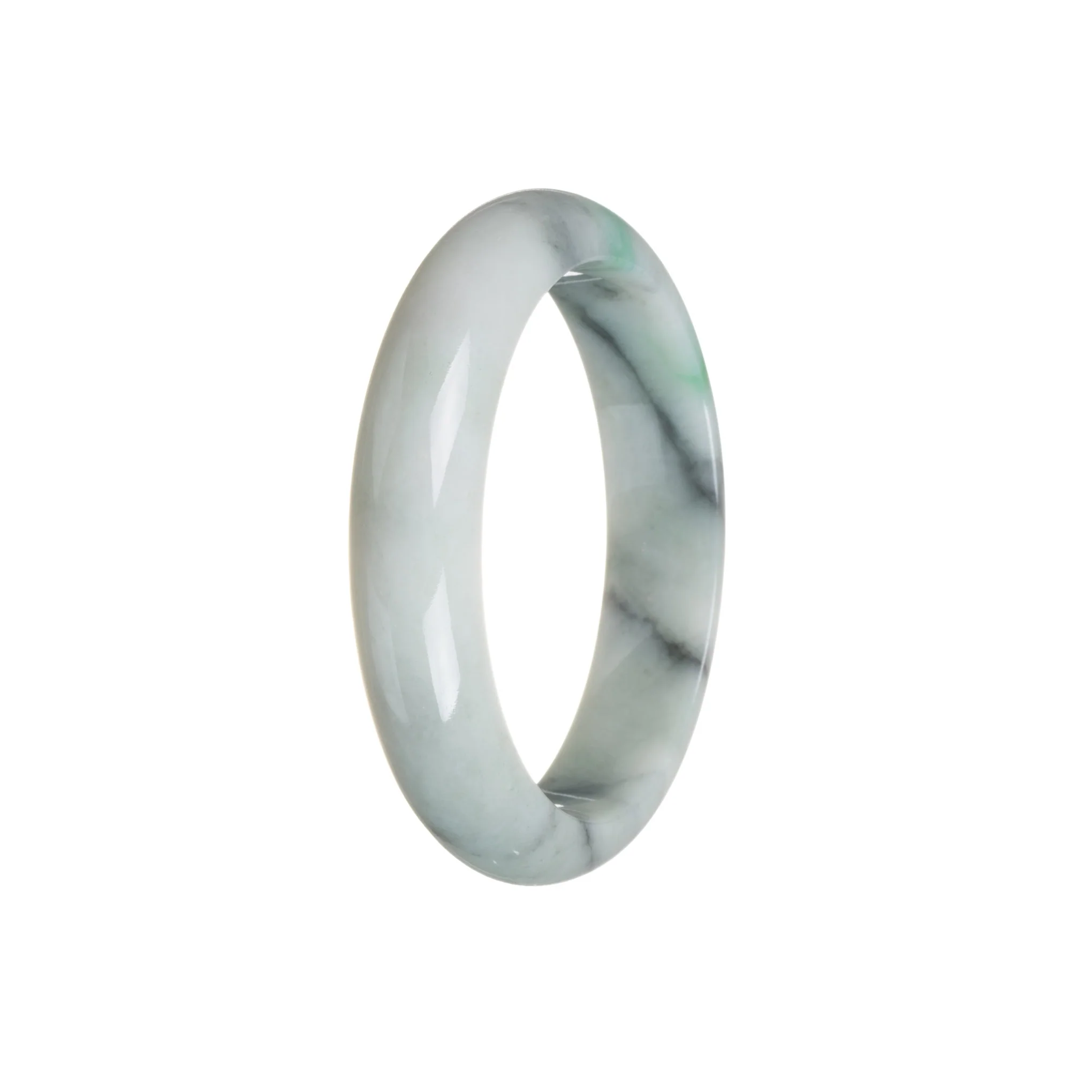 Real Type A Grey with Apple Green Jadeite Jade Bangle - 57mm Half Moon - Image 2