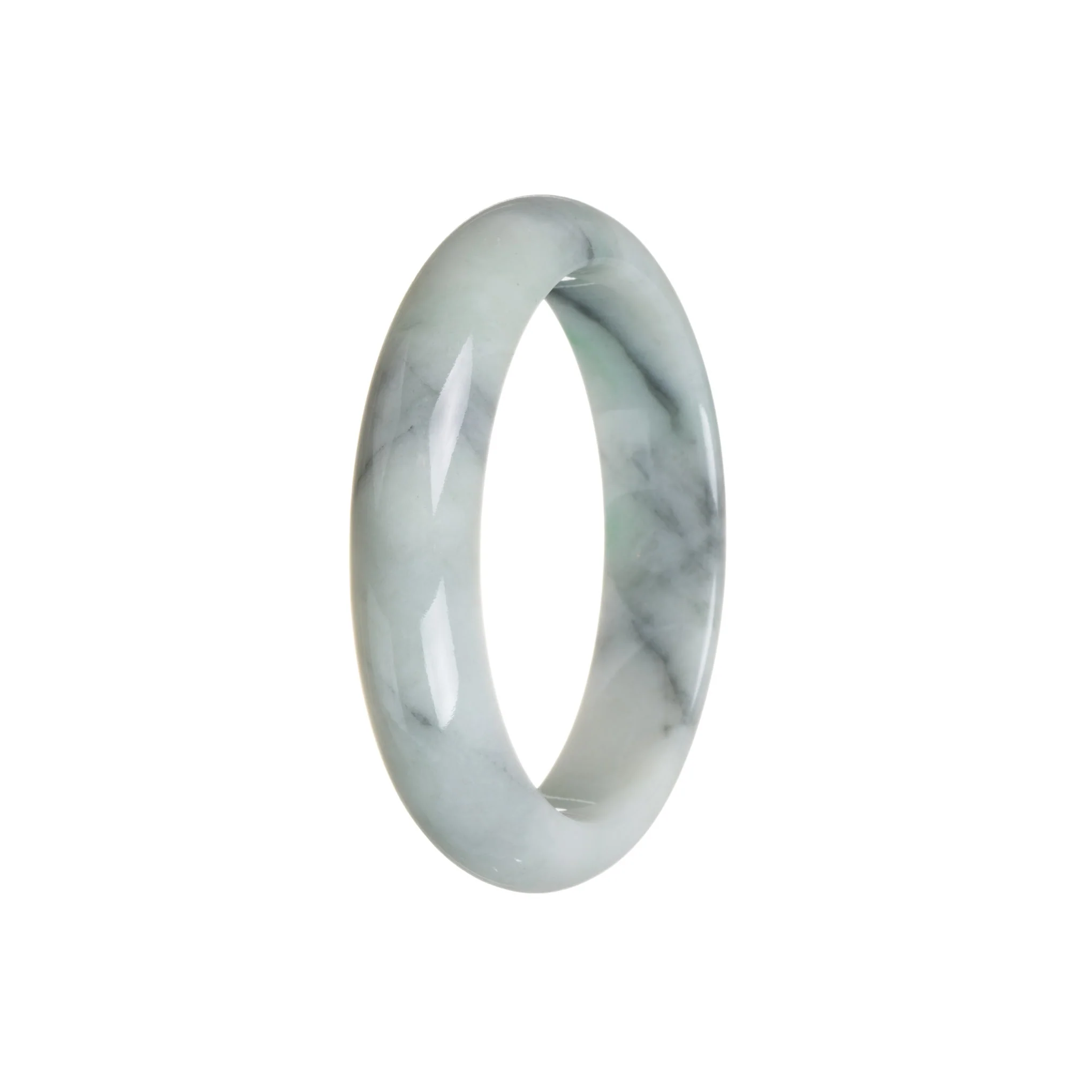 Real Type A Grey with Apple Green Jadeite Jade Bangle - 57mm Half Moon - Image 3