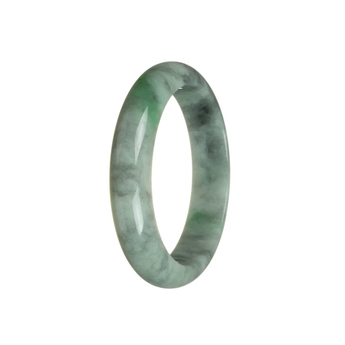 Genuine Grade A Green with Grey Burma Jade Bangle - 59mm Half Moon