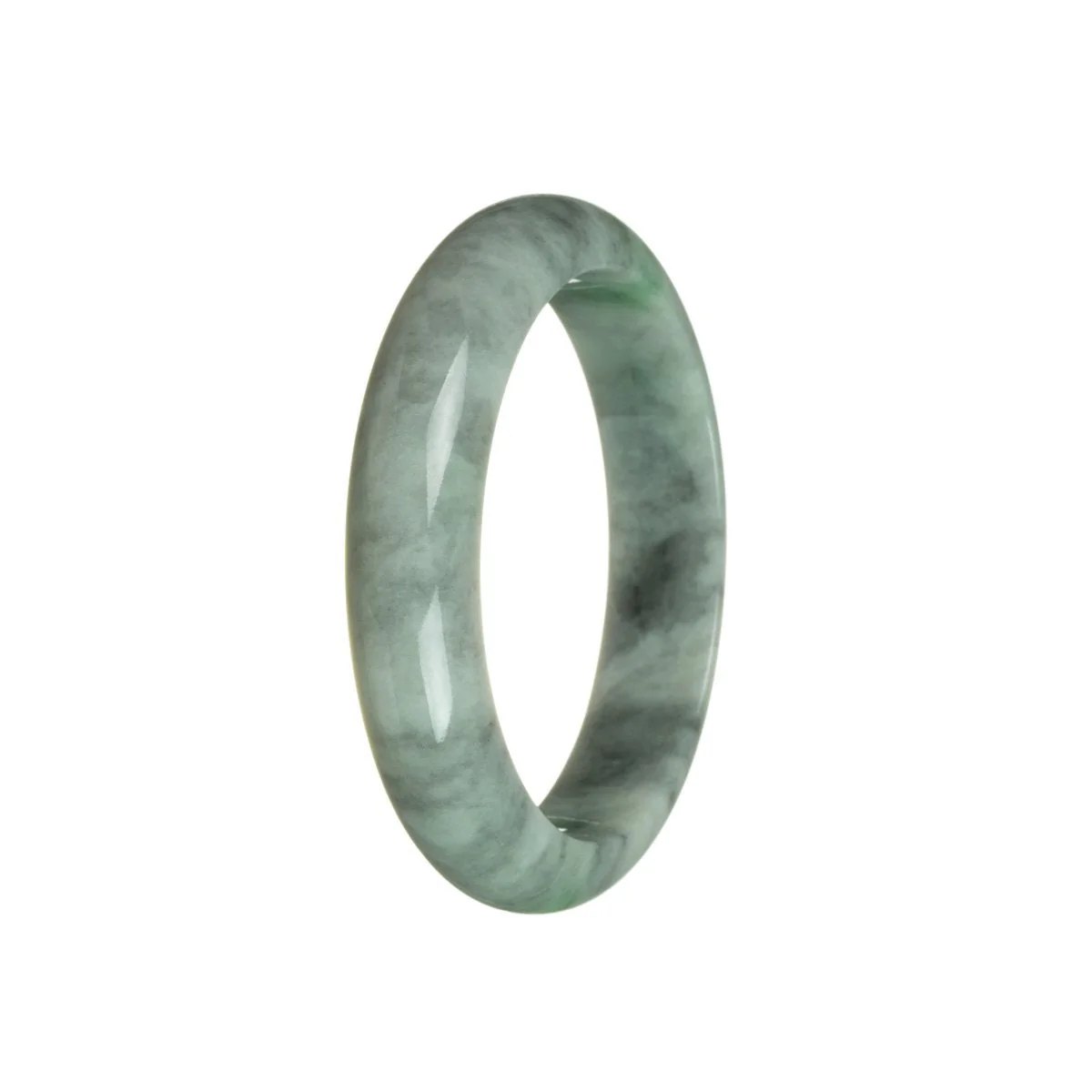 Genuine Grade A Green with Grey Burma Jade Bangle - 59mm Half Moon - Image 2