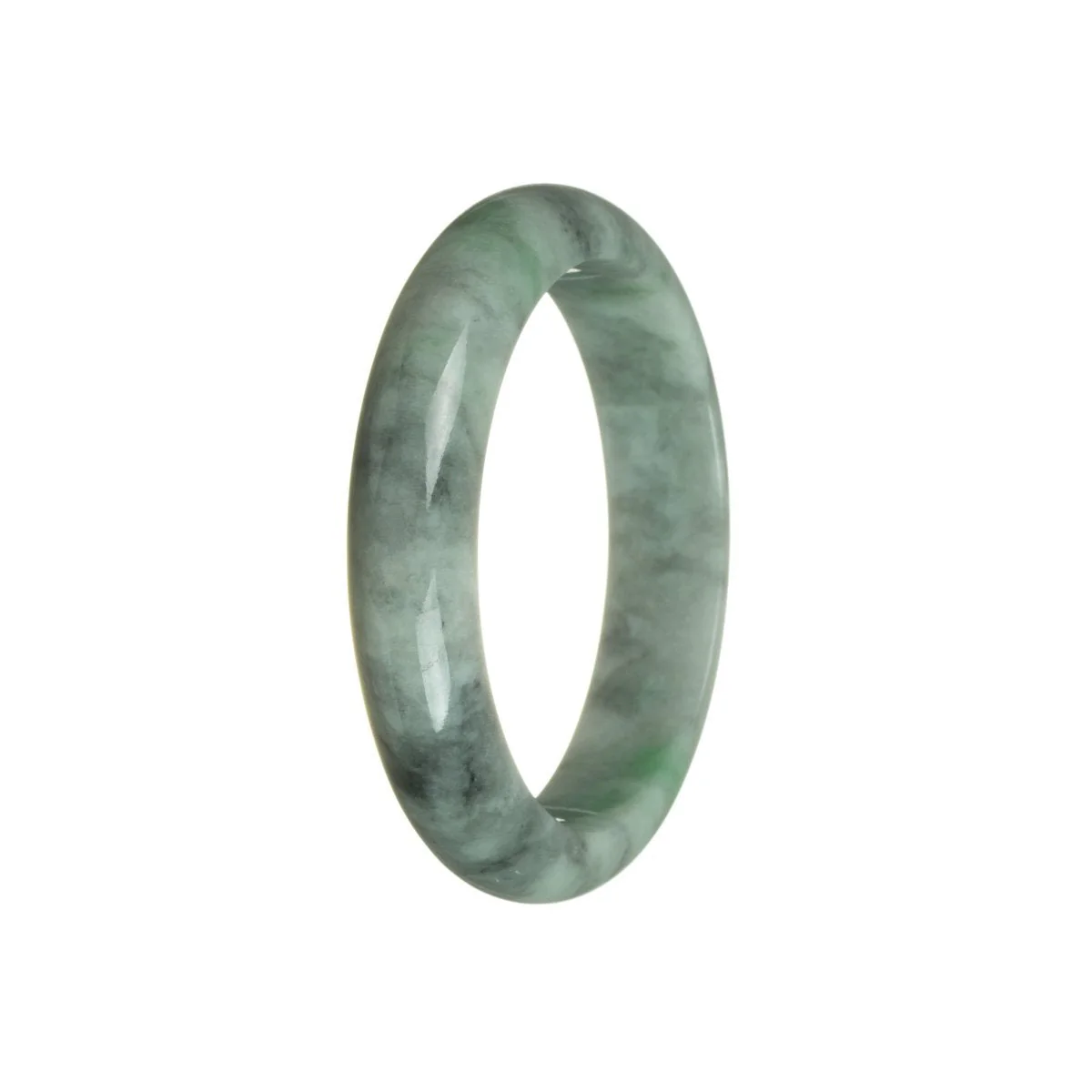 Genuine Grade A Green with Grey Burma Jade Bangle - 59mm Half Moon - Image 3