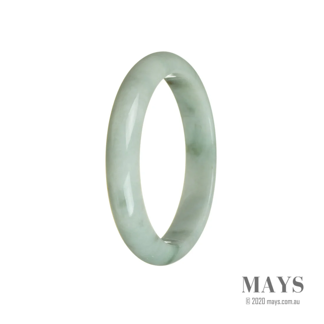 Real Untreated Green with Grey Jadeite Jade Bangle Bracelet - 59mm Half Moon
