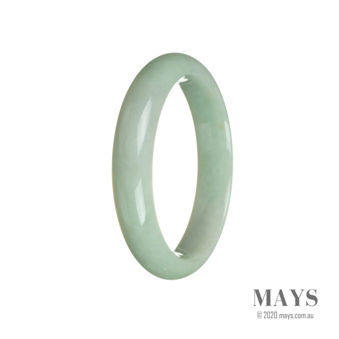 Real Grade A Green with White Burma Jade Bangle Bracelet - 59mm Half Moon