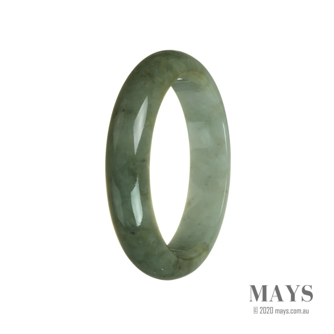 Genuine Type A Green with Pale Green Jade Bangle - 60mm Half Moon