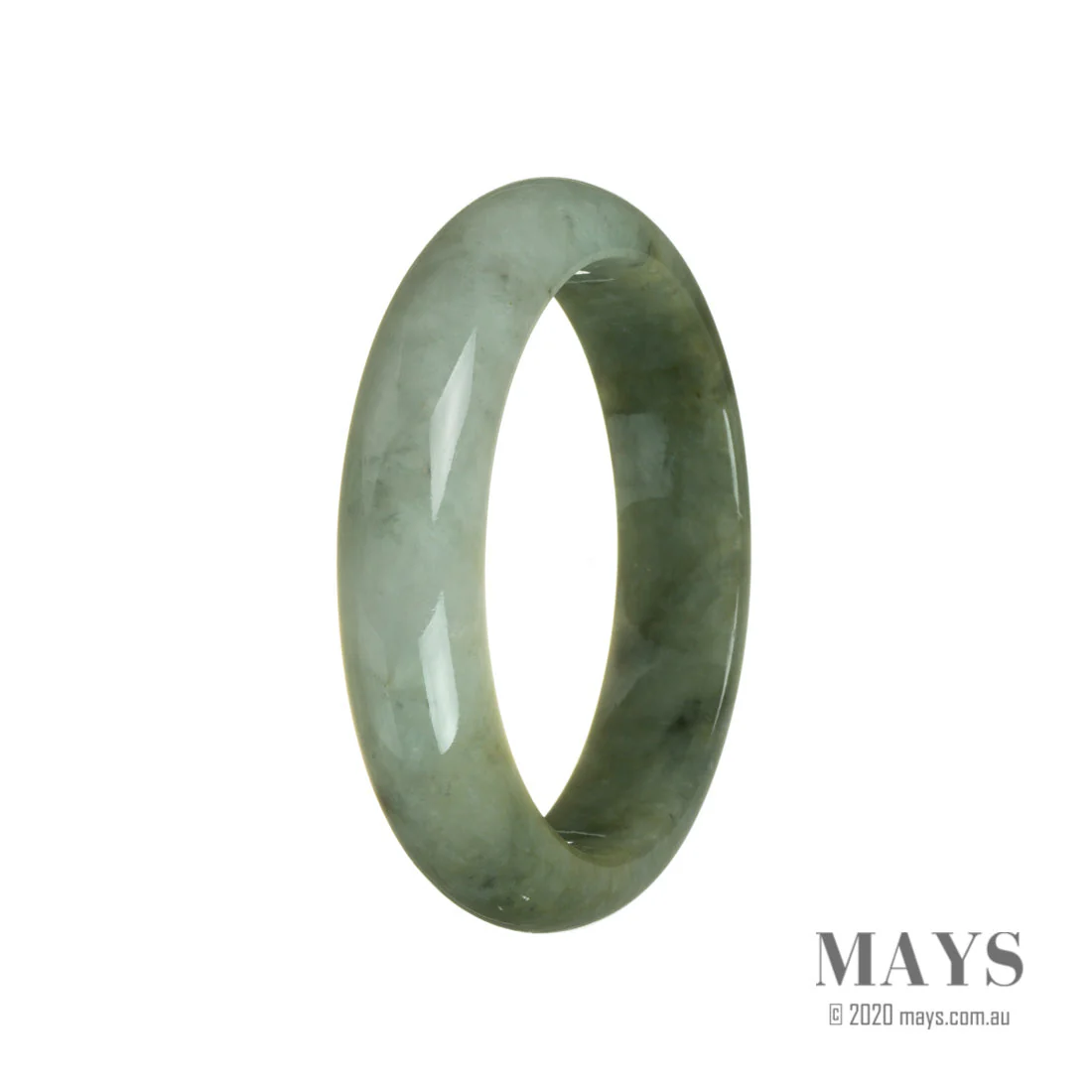 Genuine Type A Green with Pale Green Jade Bangle - 60mm Half Moon - Image 2