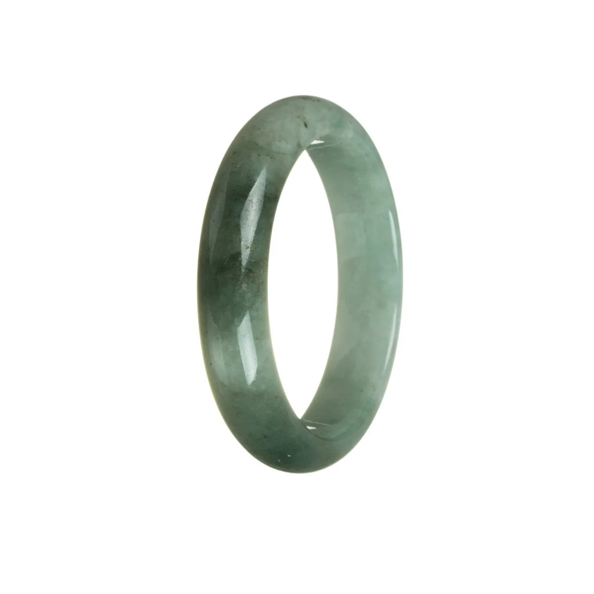 Authentic Grade A Green with Pale Green Traditional Jade Bracelet - 55mm Half Moon