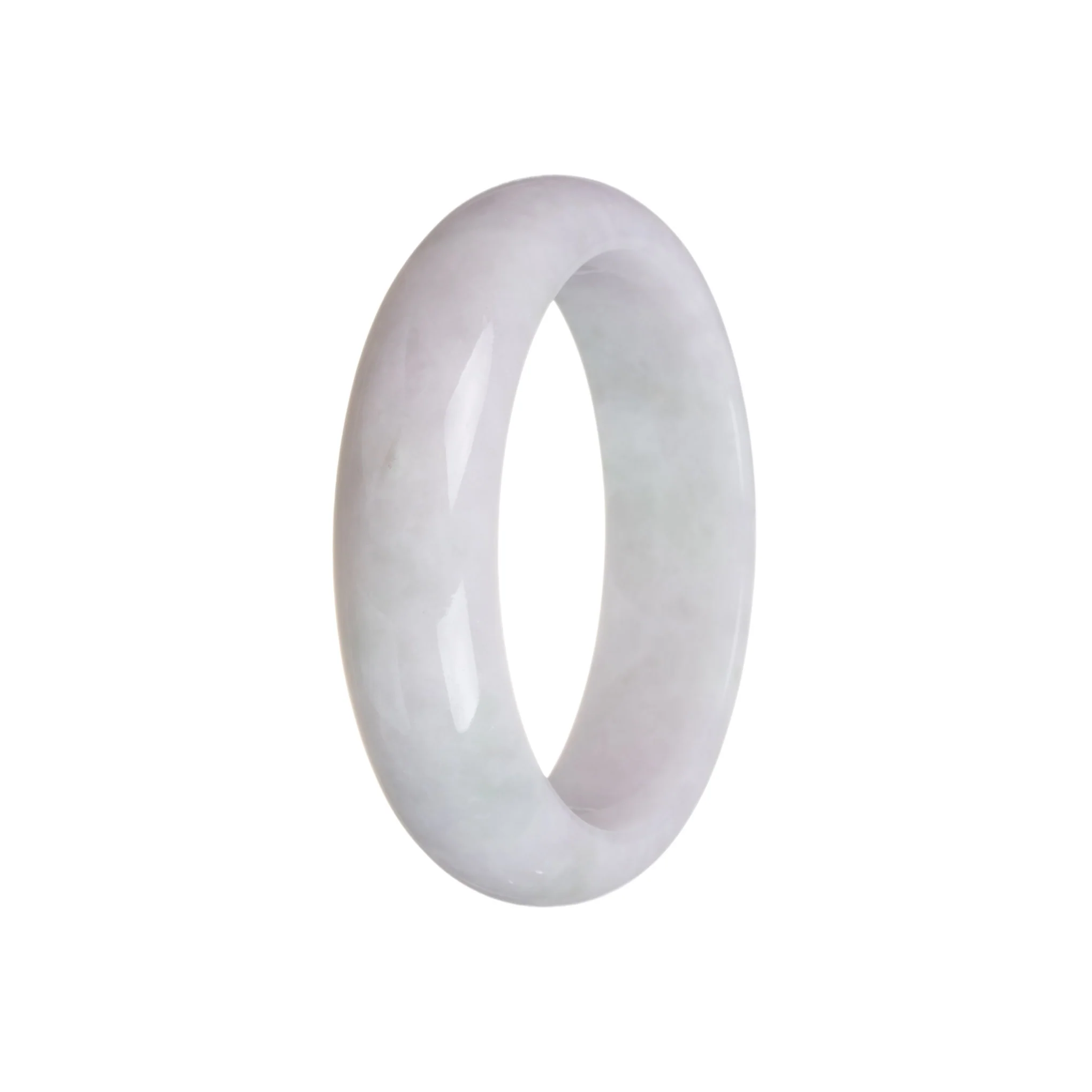 Genuine Natural White with Green Pattern Jadeite Bangle Bracelet - 58mm Half Moon - Image 2