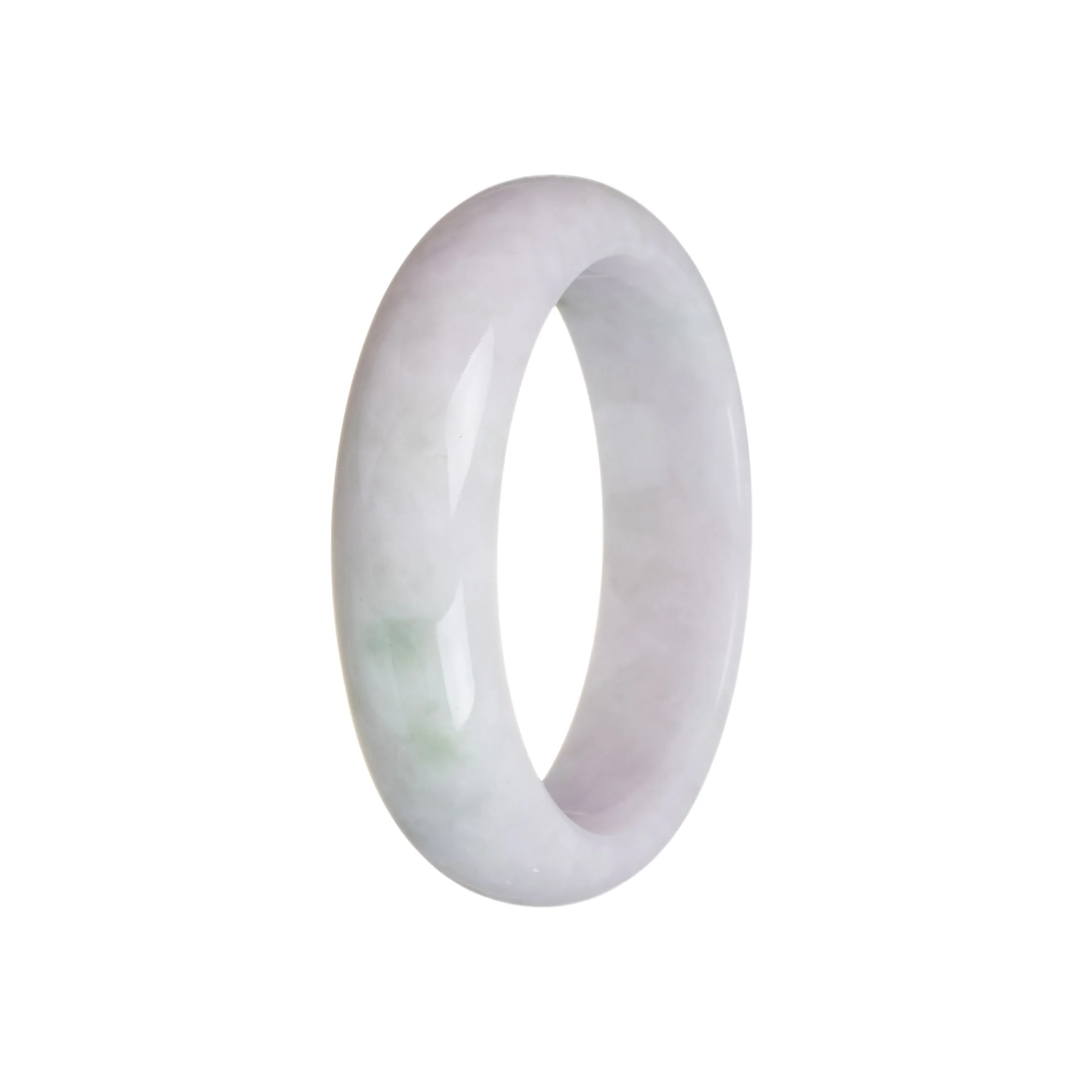 Genuine Natural White with Green Pattern Jadeite Bangle Bracelet - 58mm Half Moon - Image 3