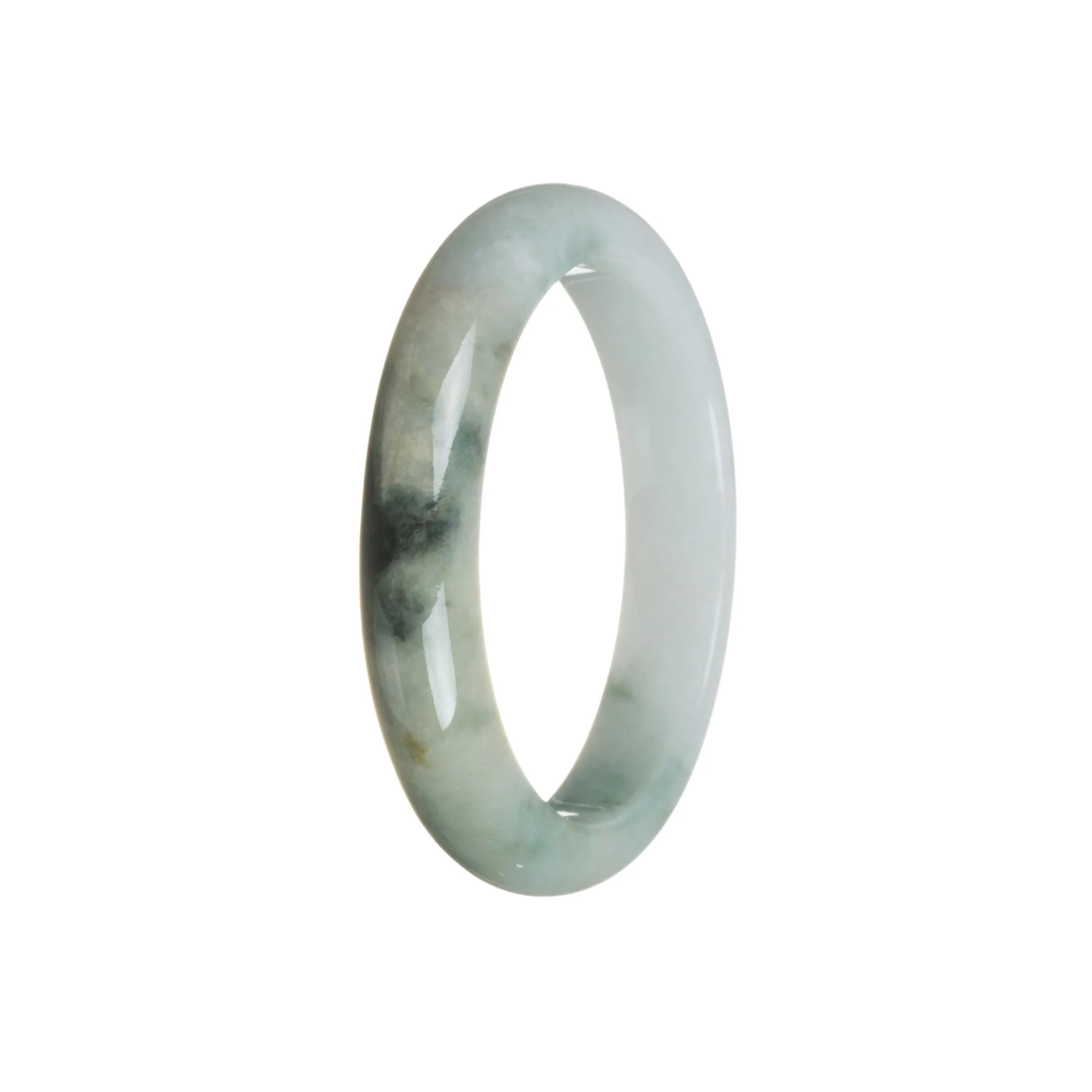 Genuine Type A White with Green Jade Bangle - 57mm Half Moon - Image 3