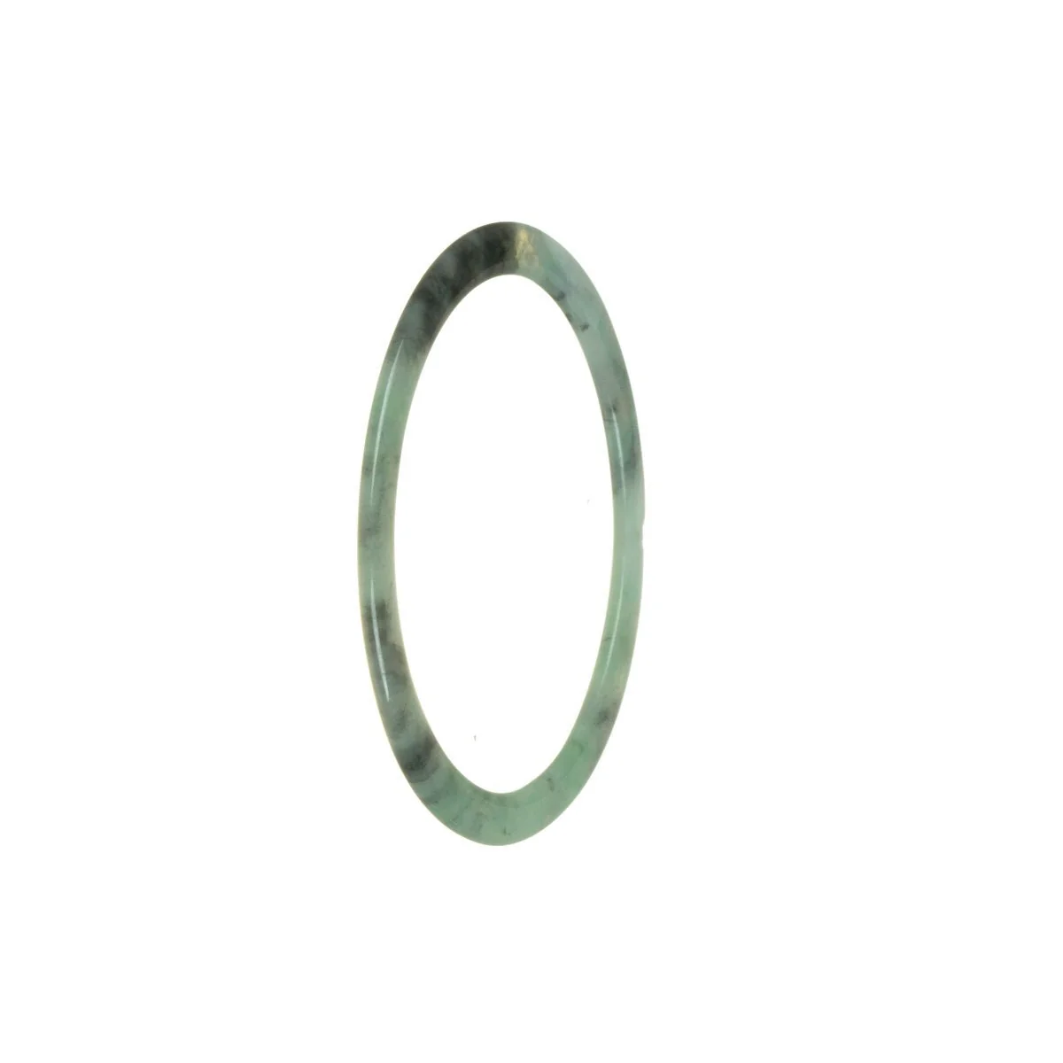Genuine Grade A Green with Grey Jade Bangle Bracelet - 55mm Thin - Image 2