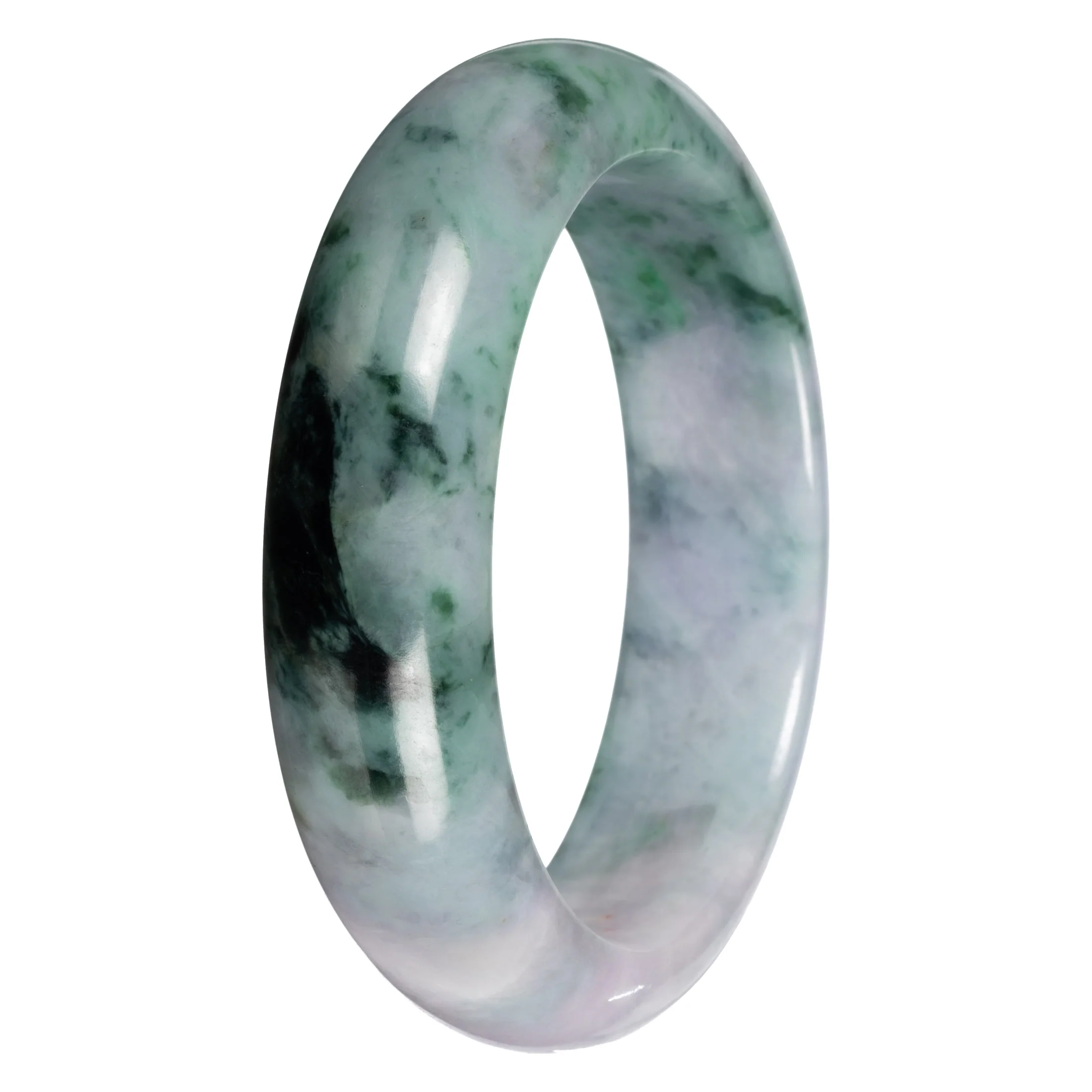 Grade A Gray with Green Pattern Jade Bangle - 62mm Half Moon - Image 2