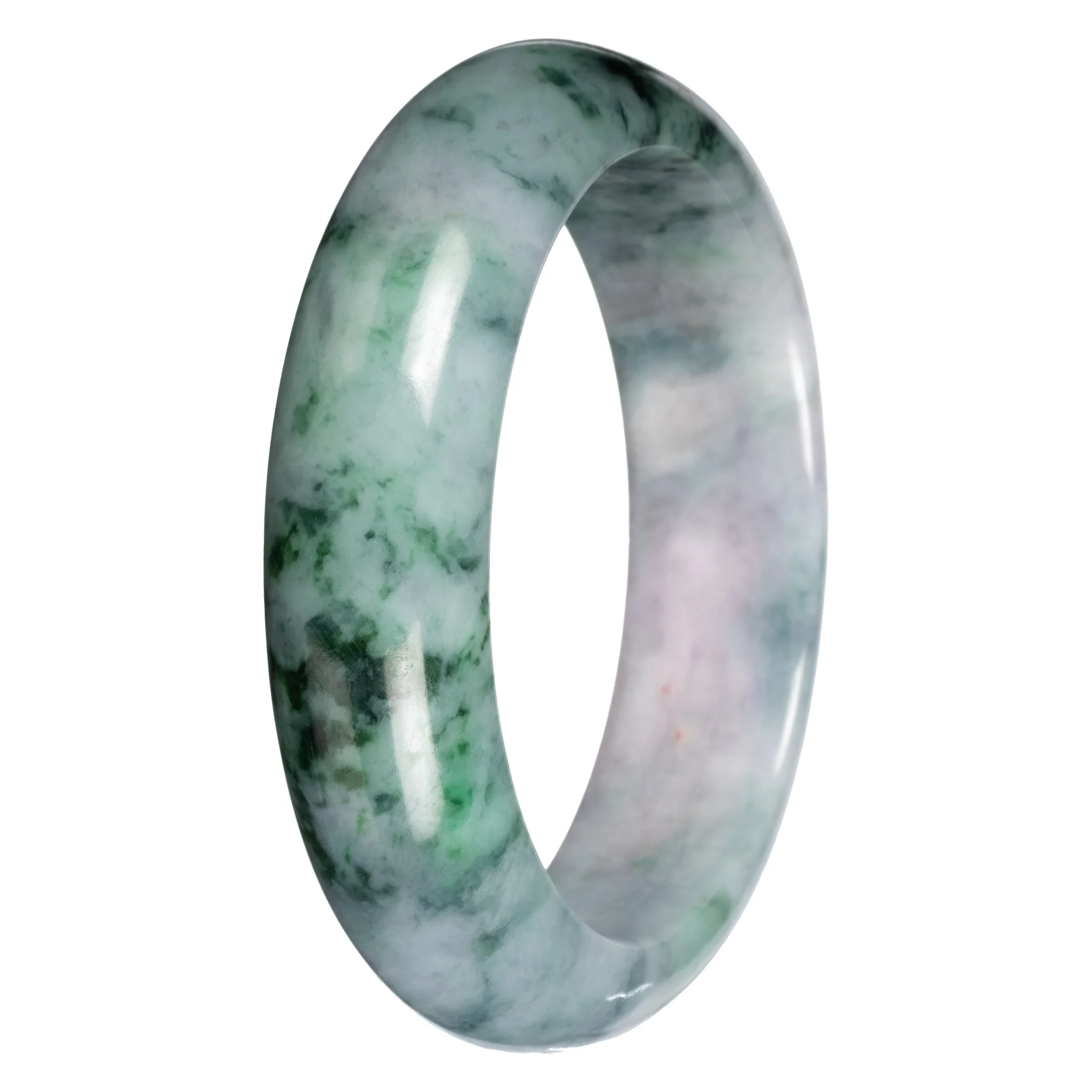 Grade A Gray with Green Pattern Jade Bangle - 62mm Half Moon - Image 3