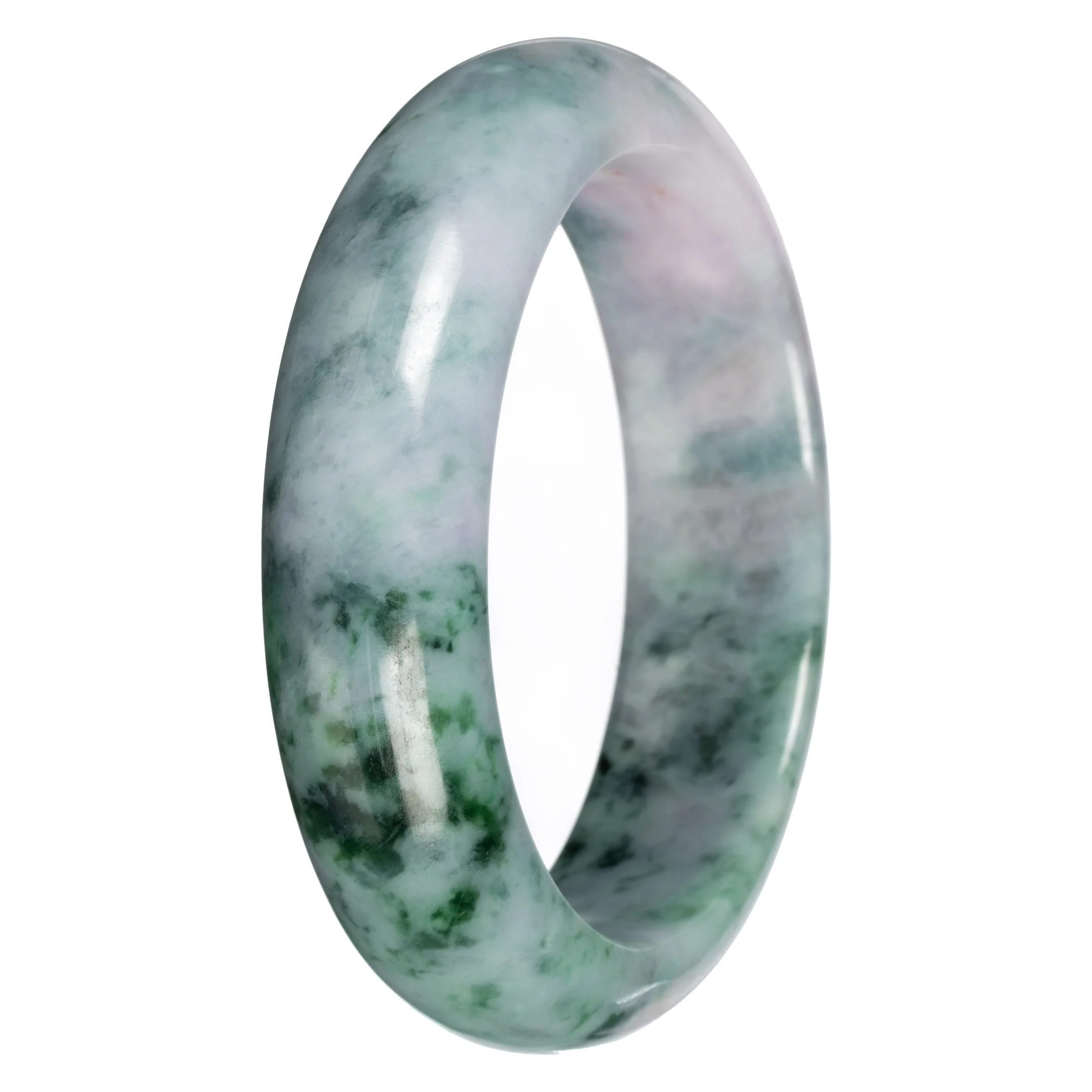 Grade A Gray with Green Pattern Jade Bangle - 62mm Half Moon - Image 4