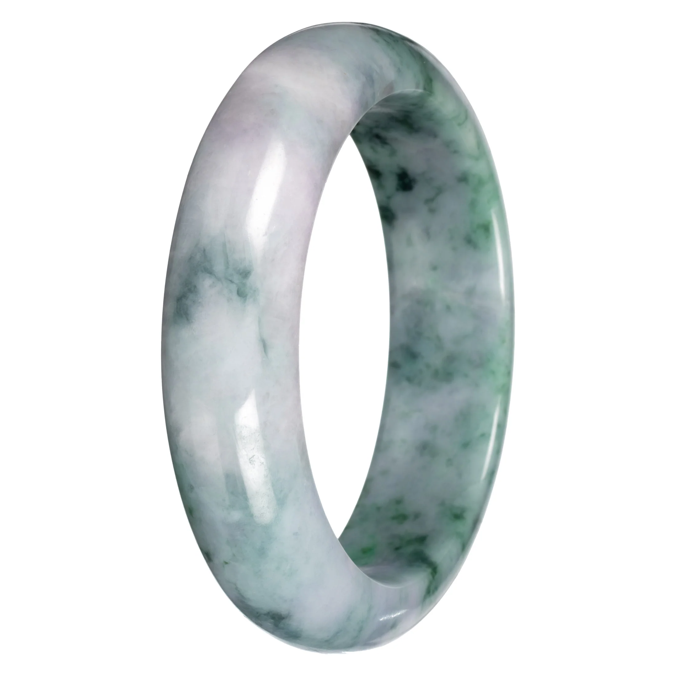 Grade A Gray with Green Pattern Jade Bangle - 62mm Half Moon - Image 5