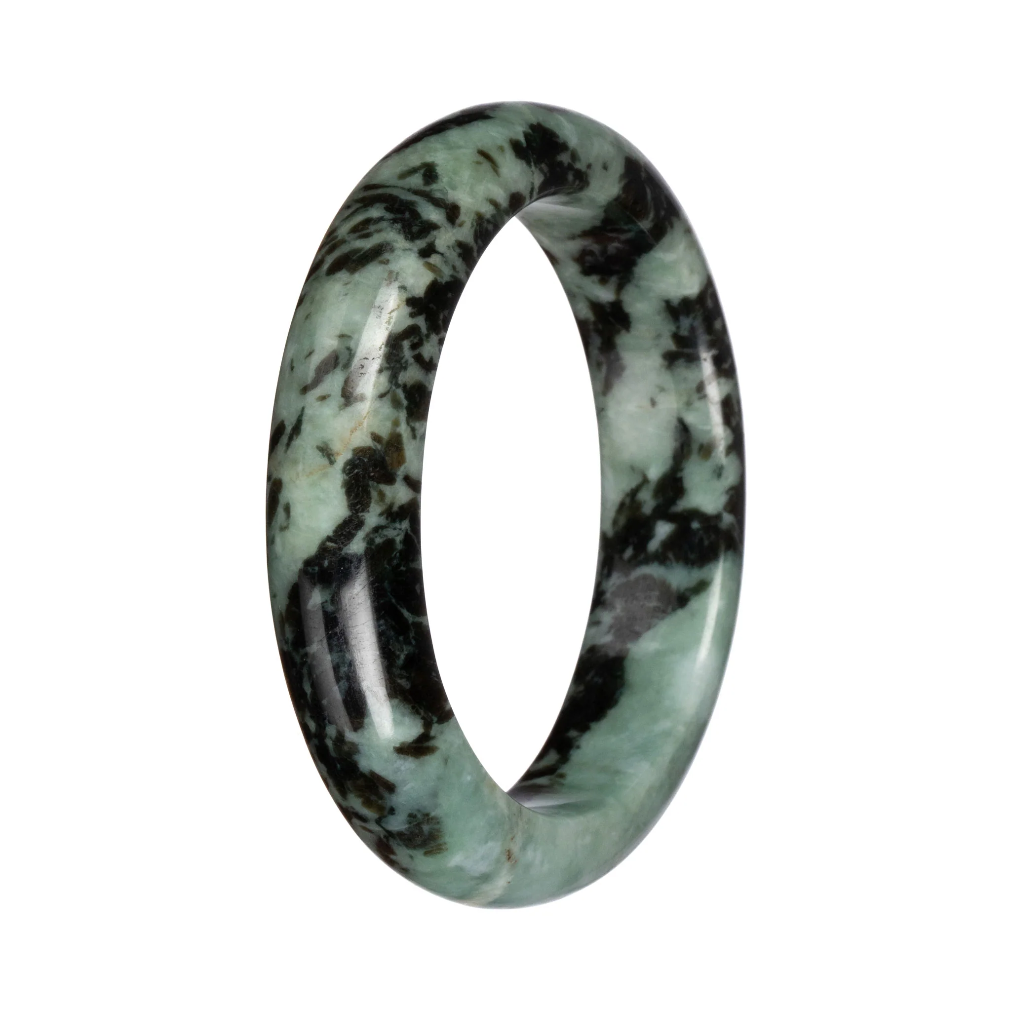 Grade A Green with Black Jadeite Bangle - 66mm Half Moon - Image 2