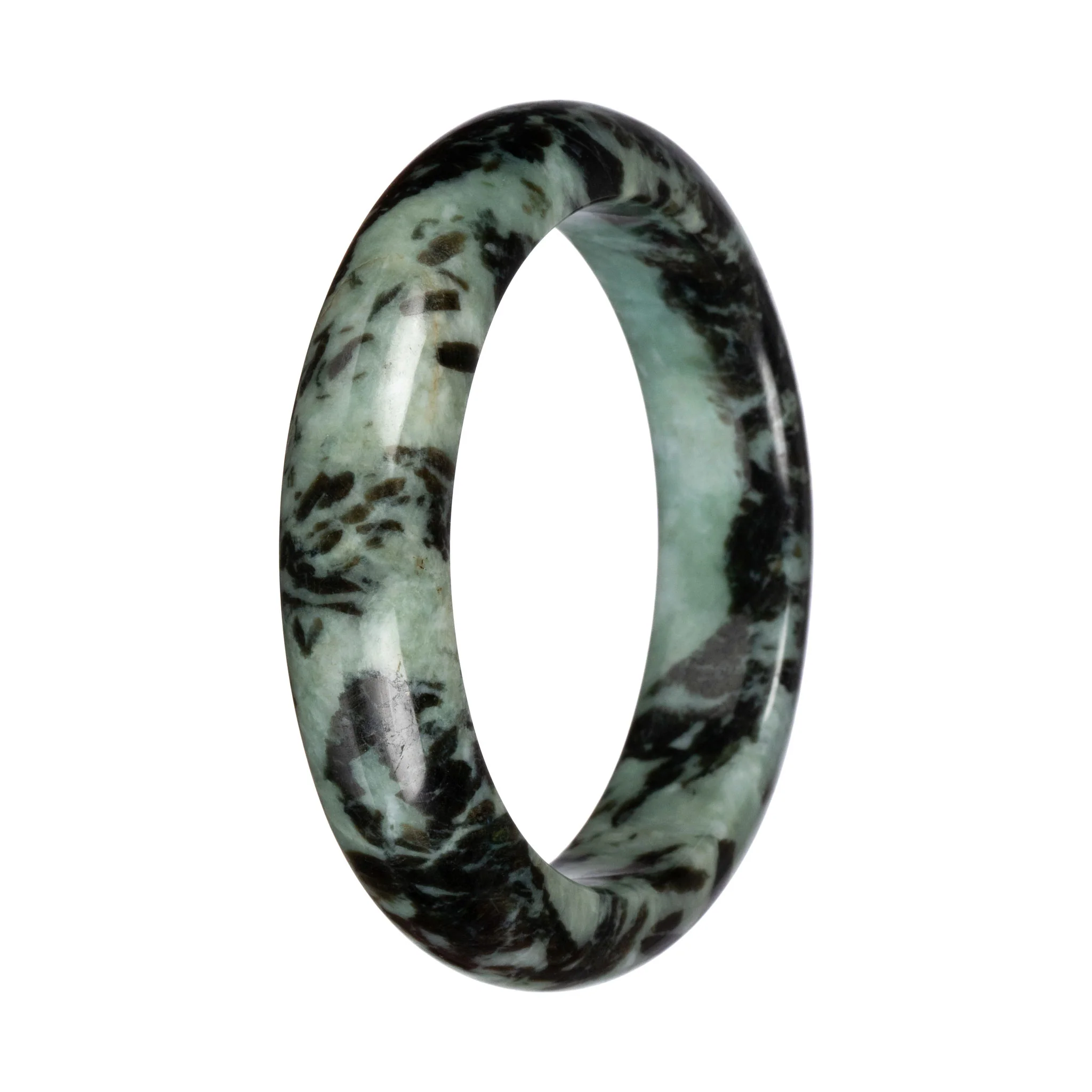 Grade A Green with Black Jadeite Bangle - 66mm Half Moon - Image 3