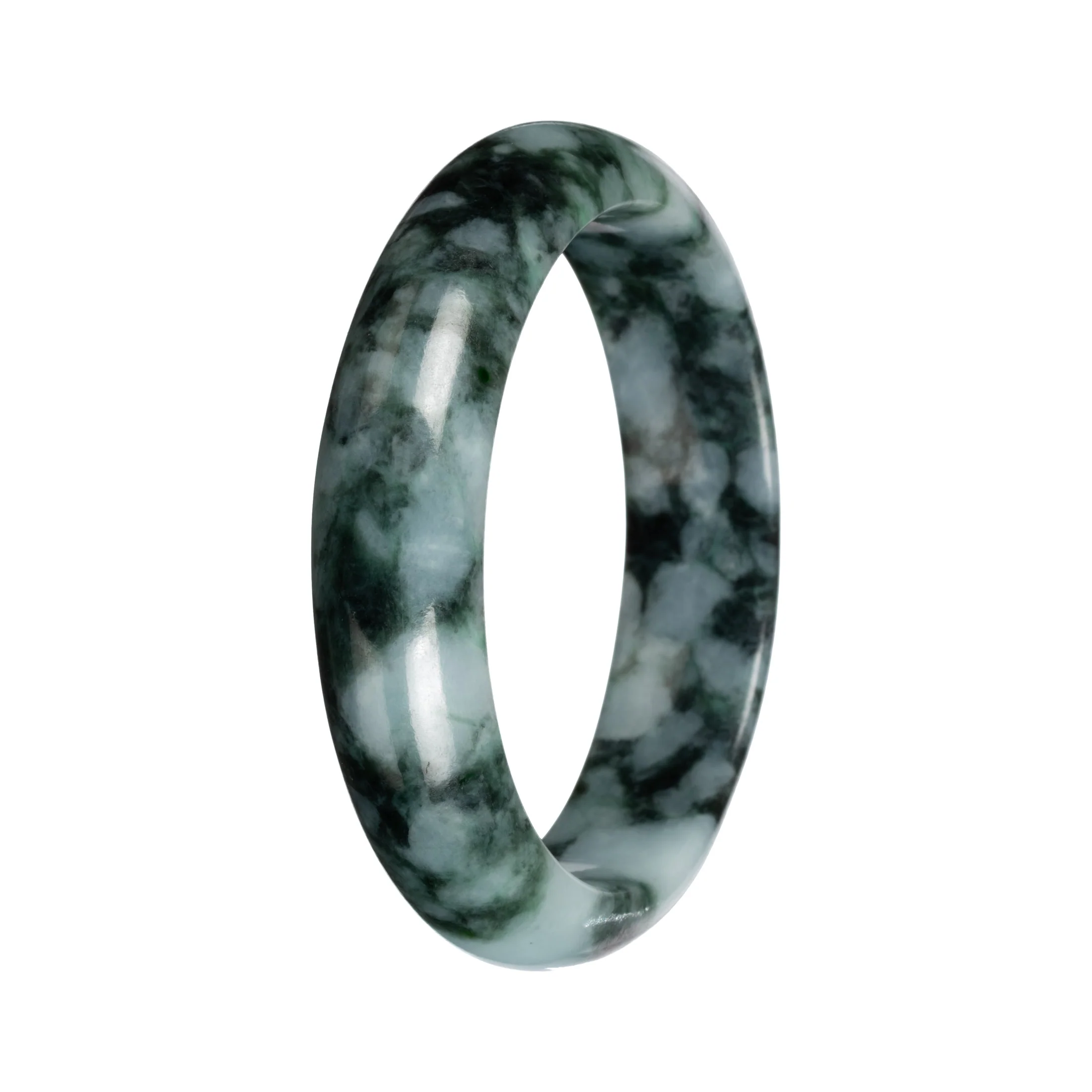 Grade A Green with Deep Green Pattern Burmese Jade Bangle Bracelet - 53mm Half Moon - Image 2